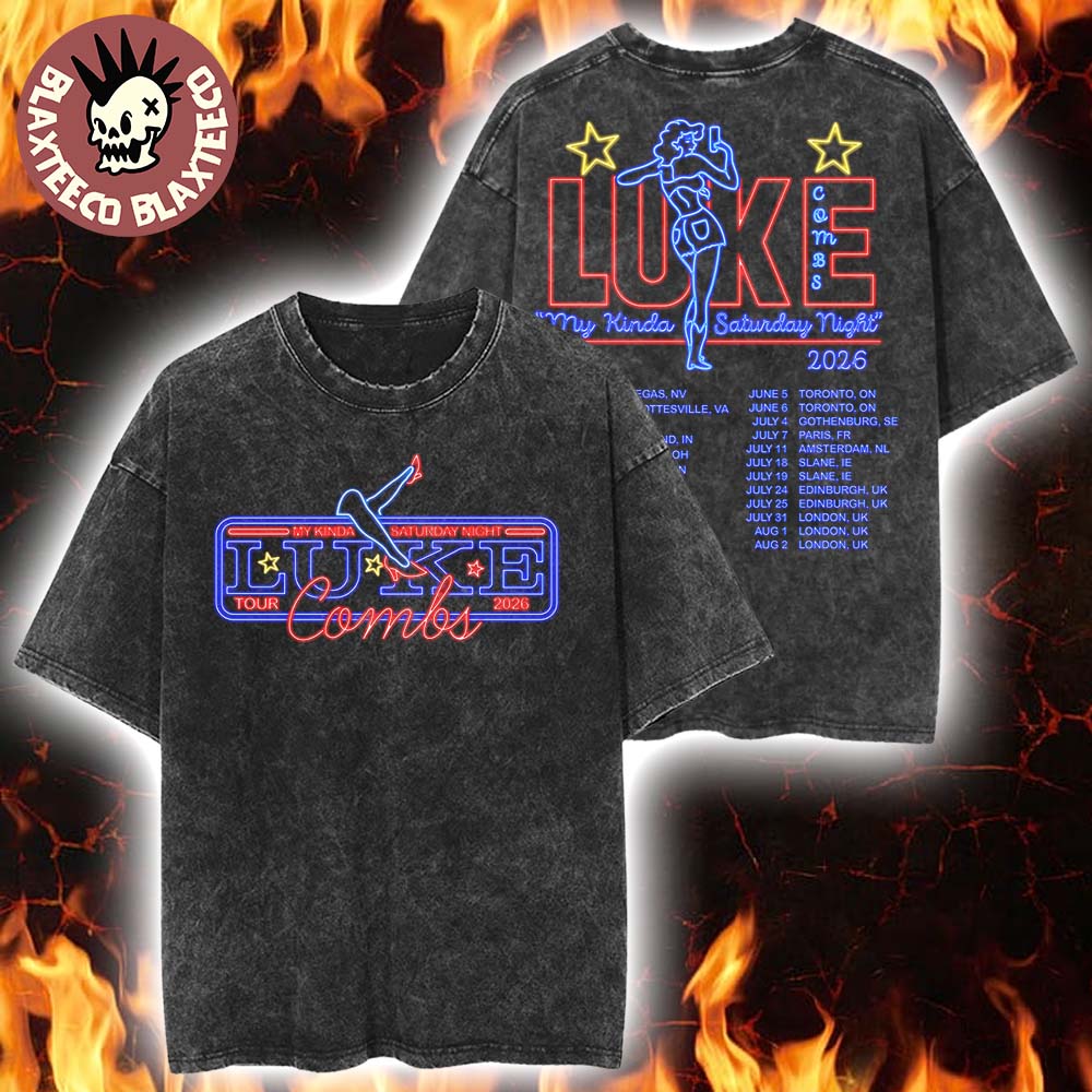 Luke Combs My Kinda Saturday Night Tour 2026 Merch Neon Girl Light Tour Vintage Washed Tee - T-Shirt, Sweatshirt, Hoodie