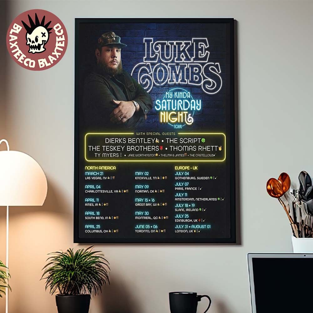 Luke Combs My Kinda Saturday Nights Tour 2026 North America Europe And Uk Schedule Dates Home Decor Poster Canvas - T-Shirt, Sweatshirt, Hoodie
