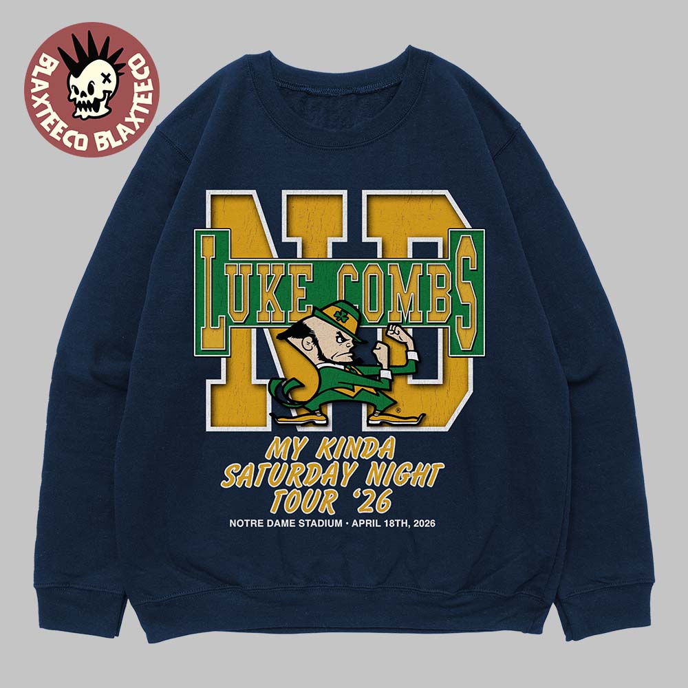 Luke Combs South Bend Indiana 2026 Tour Merch At Notre Dame Stadium April 18 2026 Notre Dame Fighting Irish Big Logo Navy Sweater - T-Shirt, Sweatshirt, Hoodie