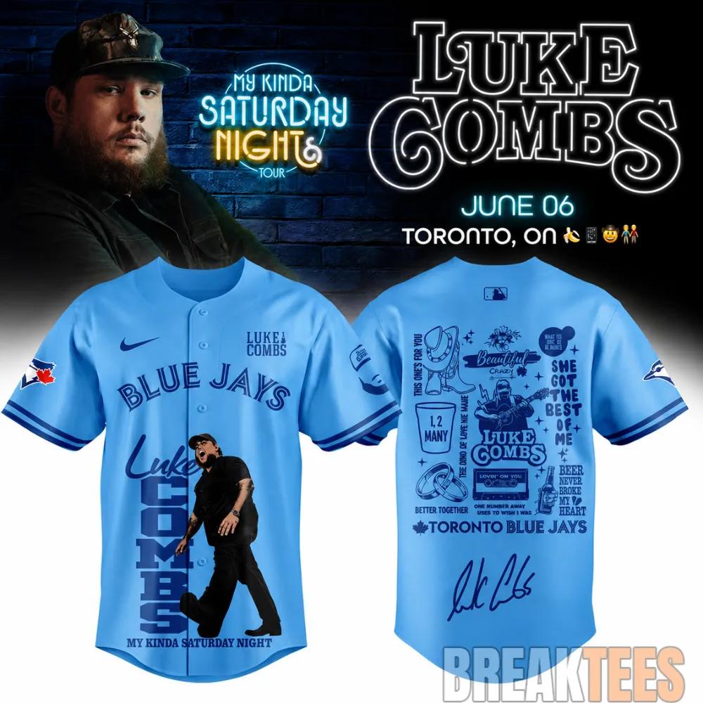 Luke Combs Toronto Blue Jays My Kinda Saturday Night Tour Baseball Jersey Unisex T-shirt, Sweatshirt, Hoodie, Long Sleeve Tee - T-Shirt, Sweatshirt, Hoodie
