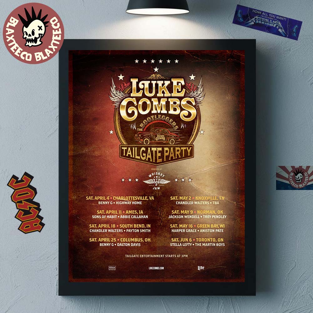 Luke Combs With Whiskey Jam The Bootleggers Tailgate Party 2026 My Kinda Saturday Night Tour City Dates Poster Canvas - T-Shirt, Sweatshirt, Hoodie