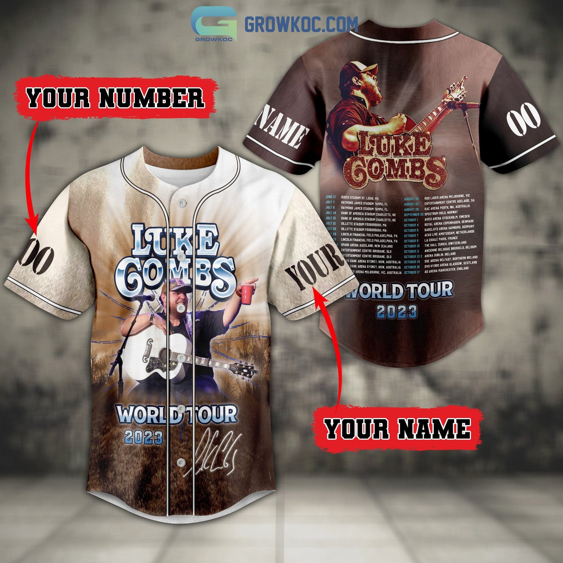 Luke Combs World Tour 2023 Personalized Baseball Jersey baseball jersey product view 1