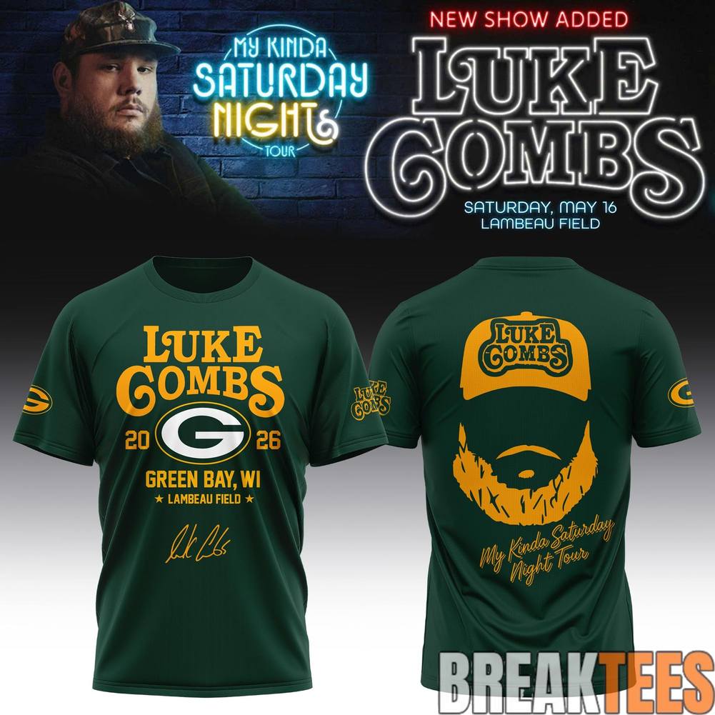 Luke Combs x Green Bay Packers My Kinda Saturday Night Tour 2026 Shirt Unisex T-shirt, Sweatshirt, Hoodie, Long Sleeve Tee - T-Shirt, Sweatshirt, Hoodie