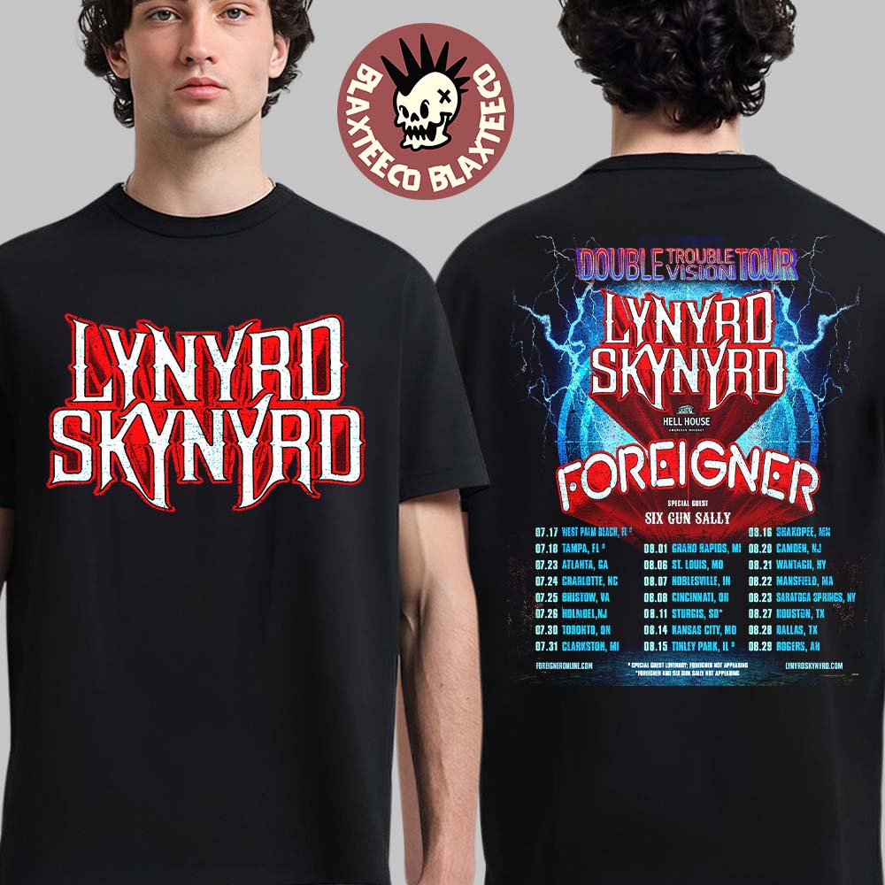 Lynyrd Skynyrd Double Trouble Vision Tour 2026 North America City Dates Two Sided T-Shirt Unisex T-shirt, Sweatshirt, Hoodie, Long Sleeve Tee - T-Shirt, Sweatshirt, Hoodie