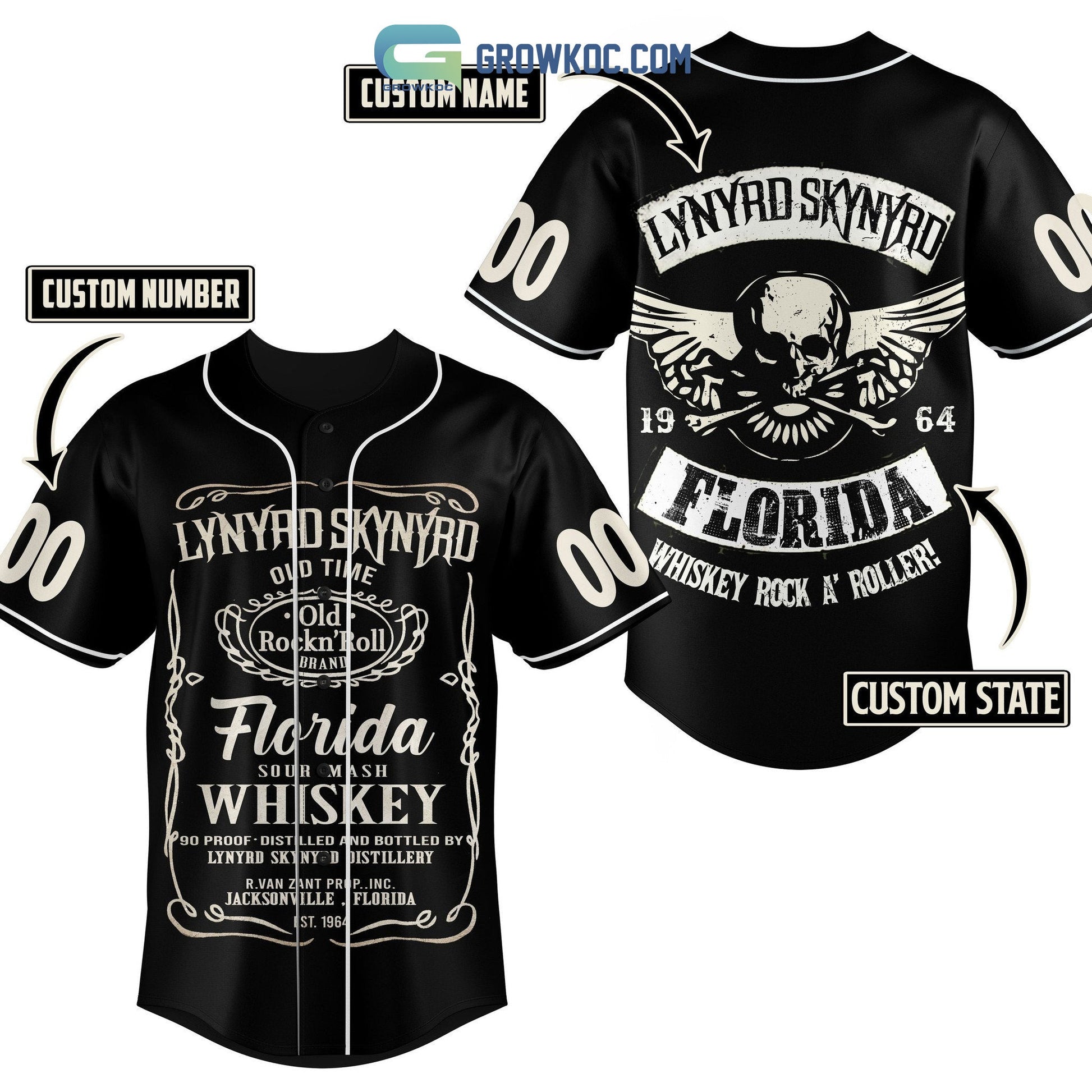 Lynyrd Skynyrd Florida Whiskey Rock A’ Roller Personalized Baseball Jersey baseball jersey product view 1
