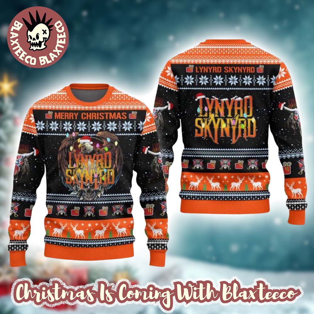 Lynyrd Skynyrd Merry Christmas Eagle And Big Logo Xmas Lights 2025 Ugly Christmas Sweater Unisex T-shirt, Sweatshirt, Hoodie, Long Sleeve Tee - T-Shirt, Sweatshirt, Hoodie