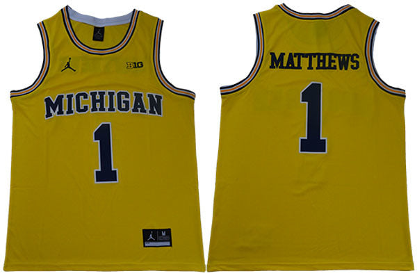 MATTHEWS 1 Crew Neck Yellow College Football Jersey football jersey product view 1