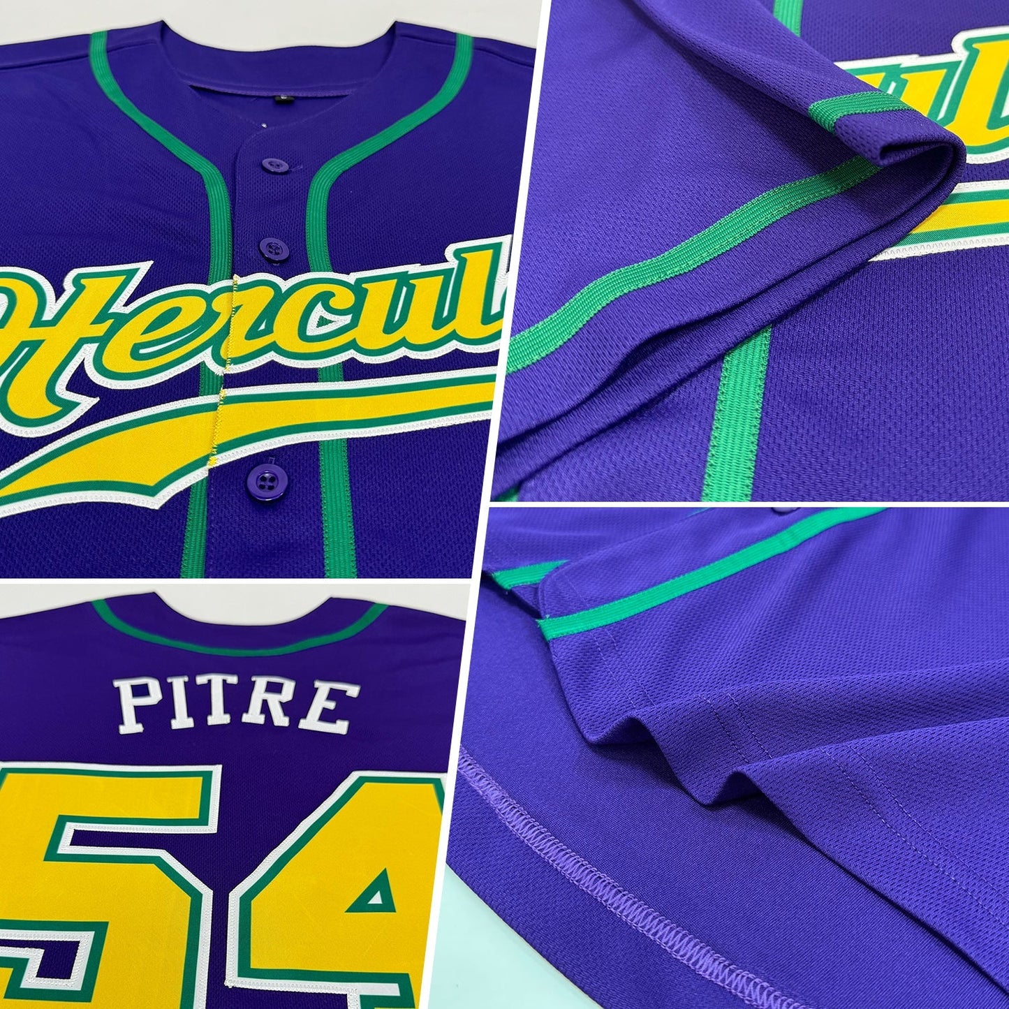 Custom Purple Gold-Kelly Green Authentic Baseball Jersey baseball jersey product view 2
