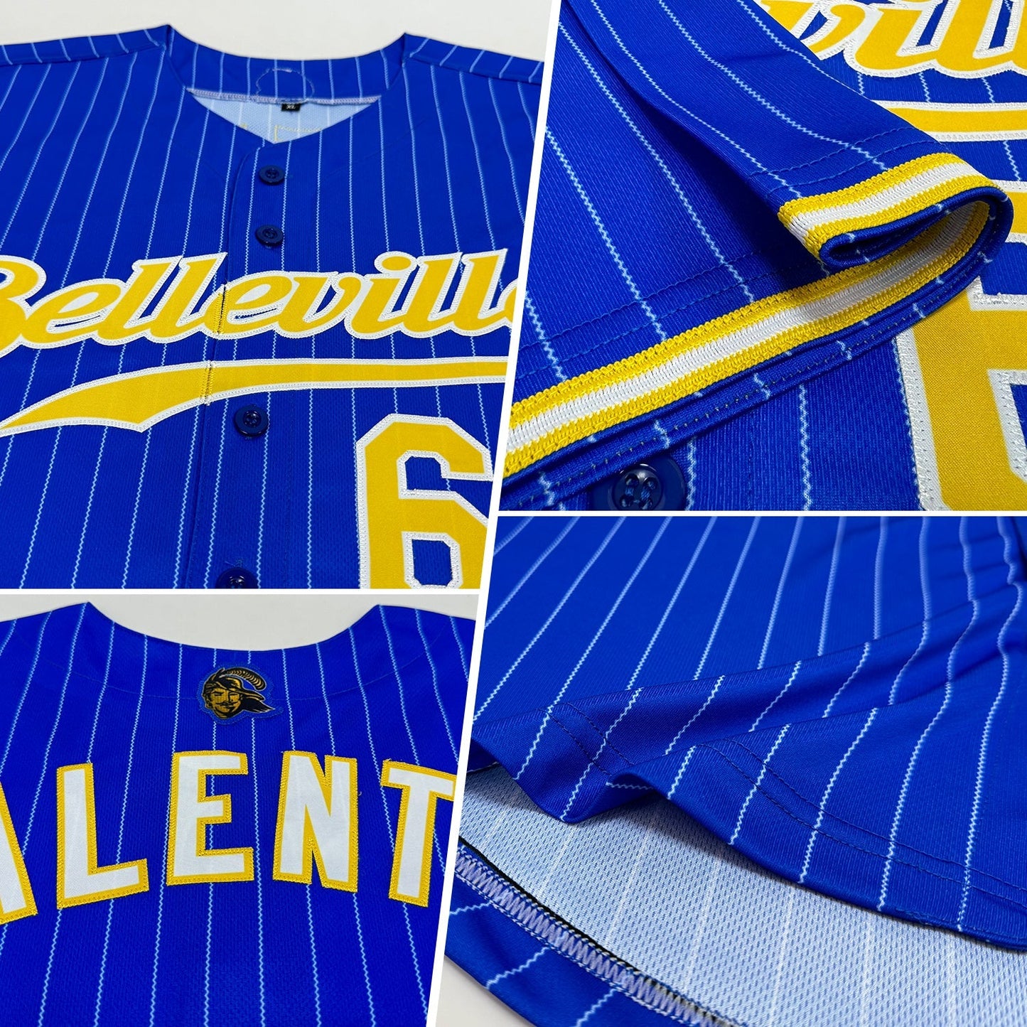 Custom Royal White Pinstripe Gold-White Authentic Baseball Jersey baseball jersey product view 2