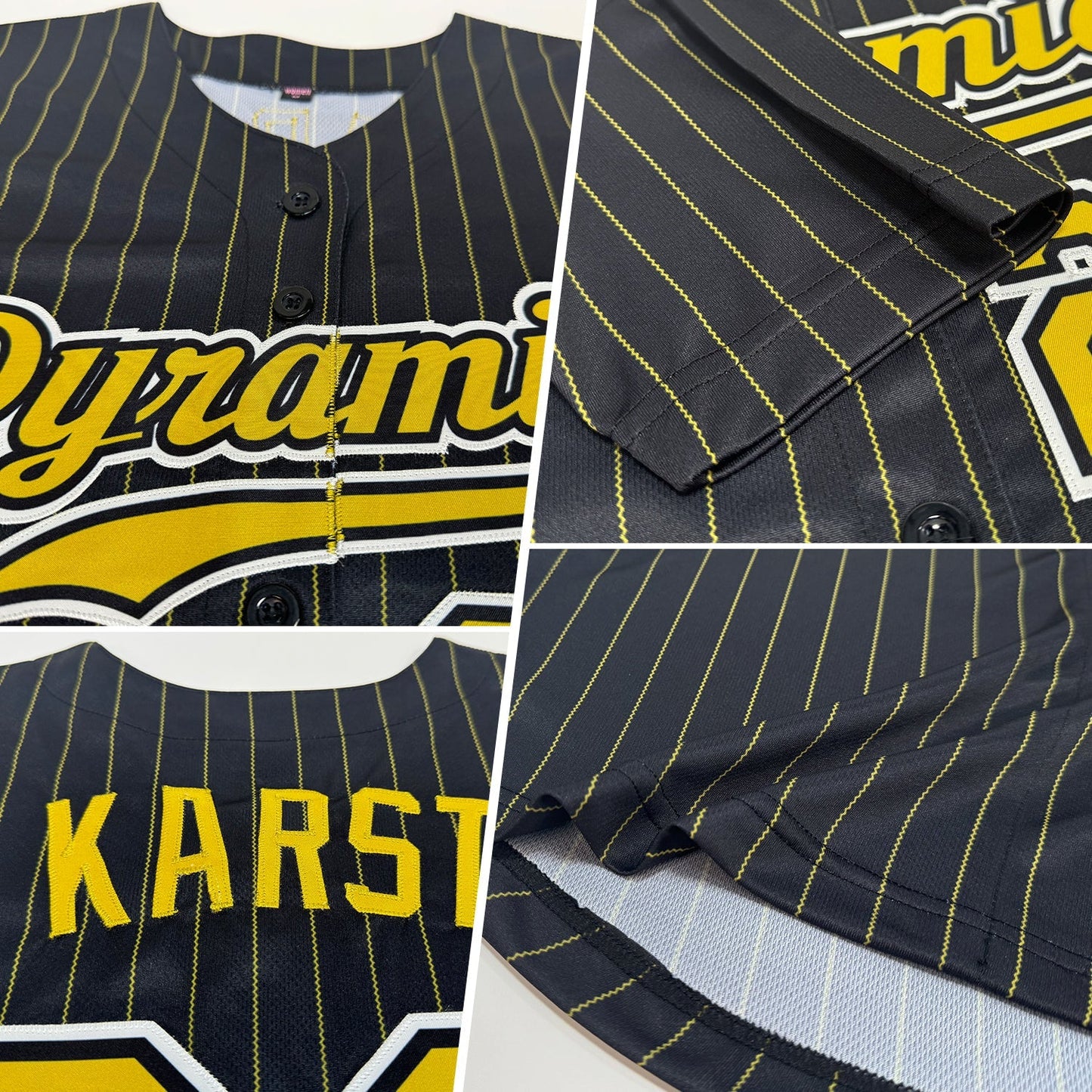 Custom Black Old Gold Pinstripe Old Gold-White Authentic Baseball Jersey baseball jersey product view 2