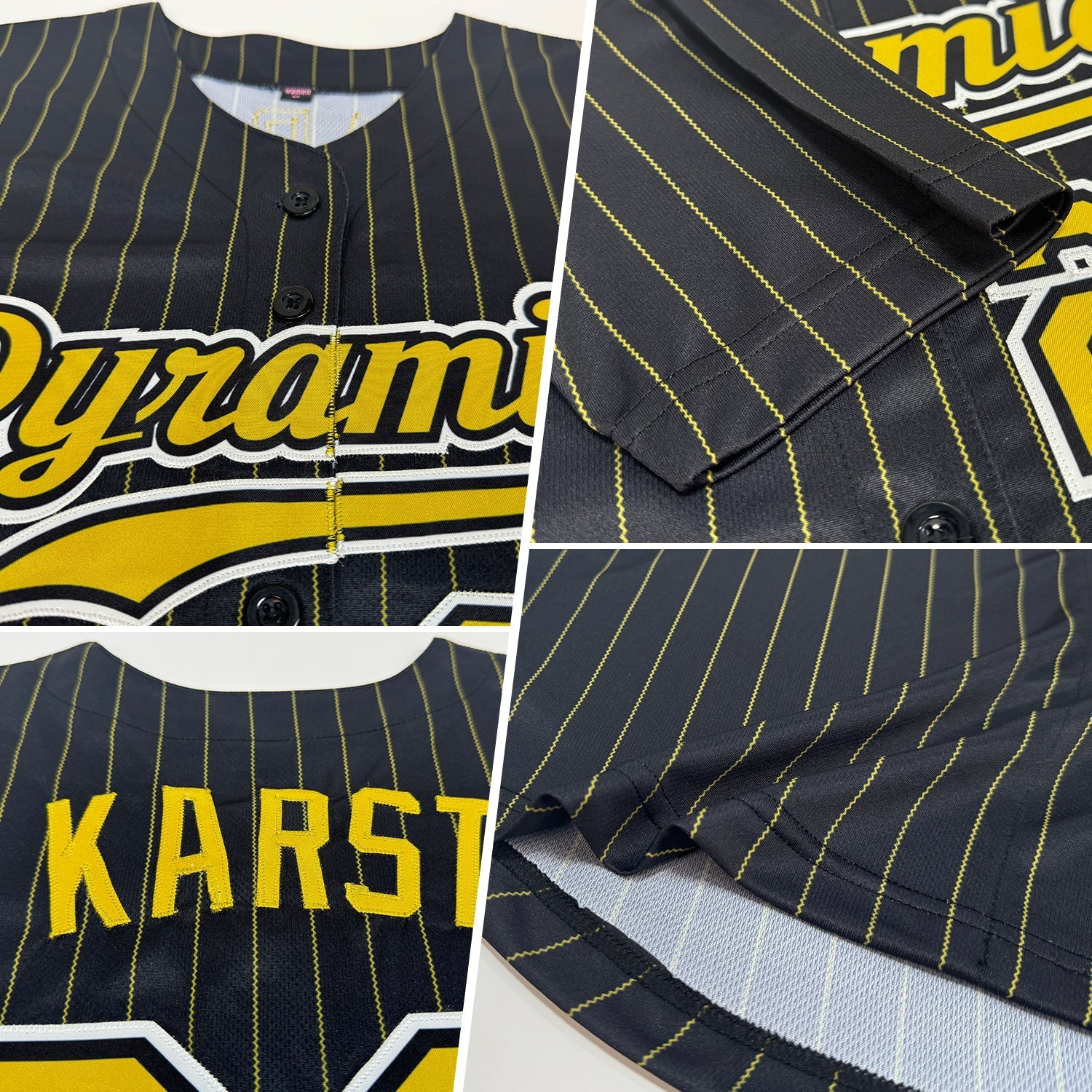 Custom Black Old Gold Pinstripe Old Gold-White Authentic Baseball Jersey baseball jersey product view 2