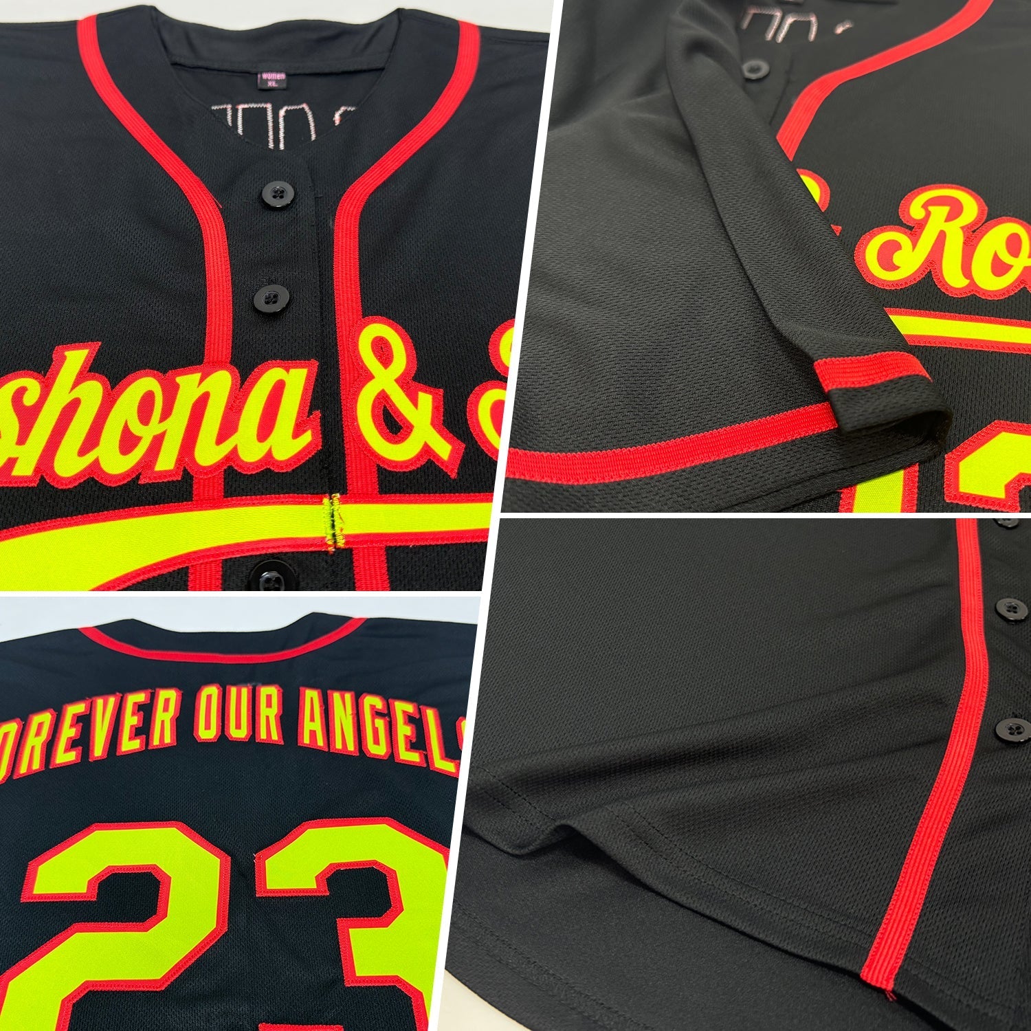 Custom Black Neon Green-Red Authentic Baseball Jersey baseball jersey product view 2