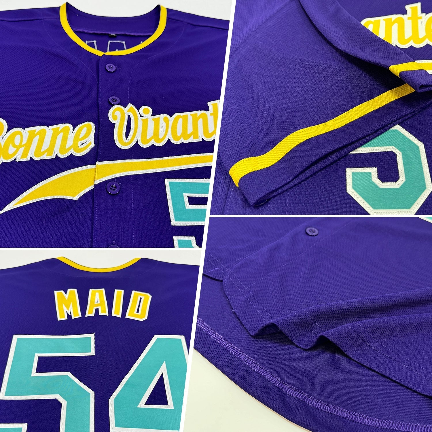 Custom Purple Aqua-Gold Authentic Baseball Jersey baseball jersey product view 2