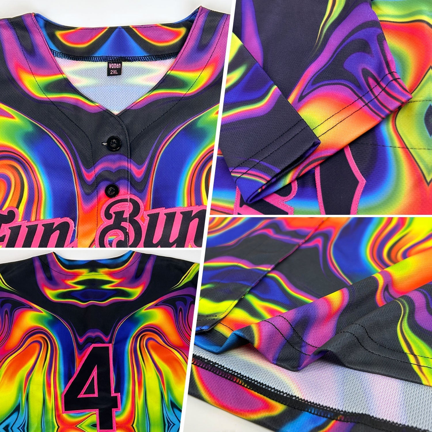 Custom 3D Pattern Design Abstract Iridescent Psychedelic Swirl Fluid Art Authentic Baseball Jersey baseball jersey product view 2