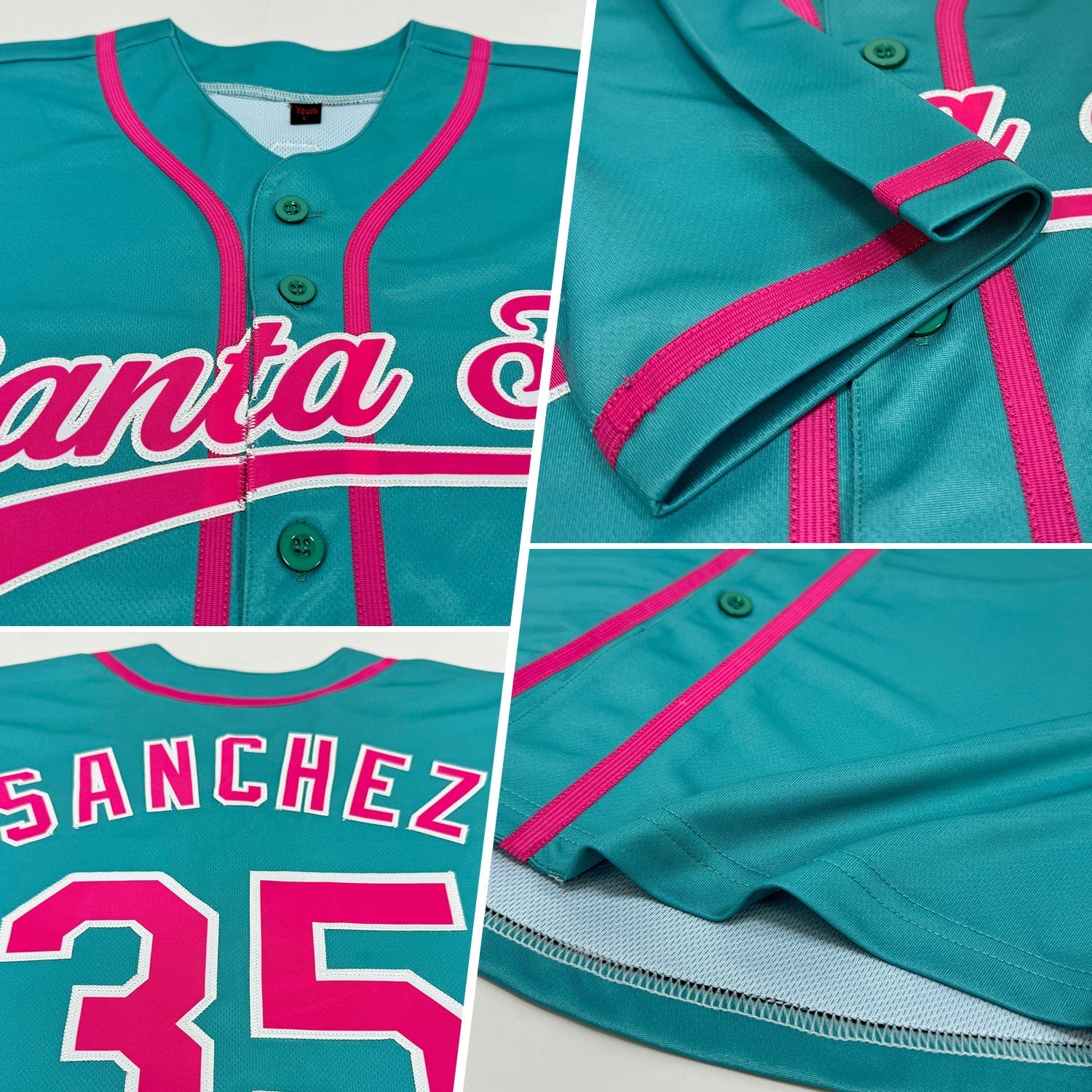 Custom Aqua Pink-White Authentic Baseball Jersey baseball jersey product view 2