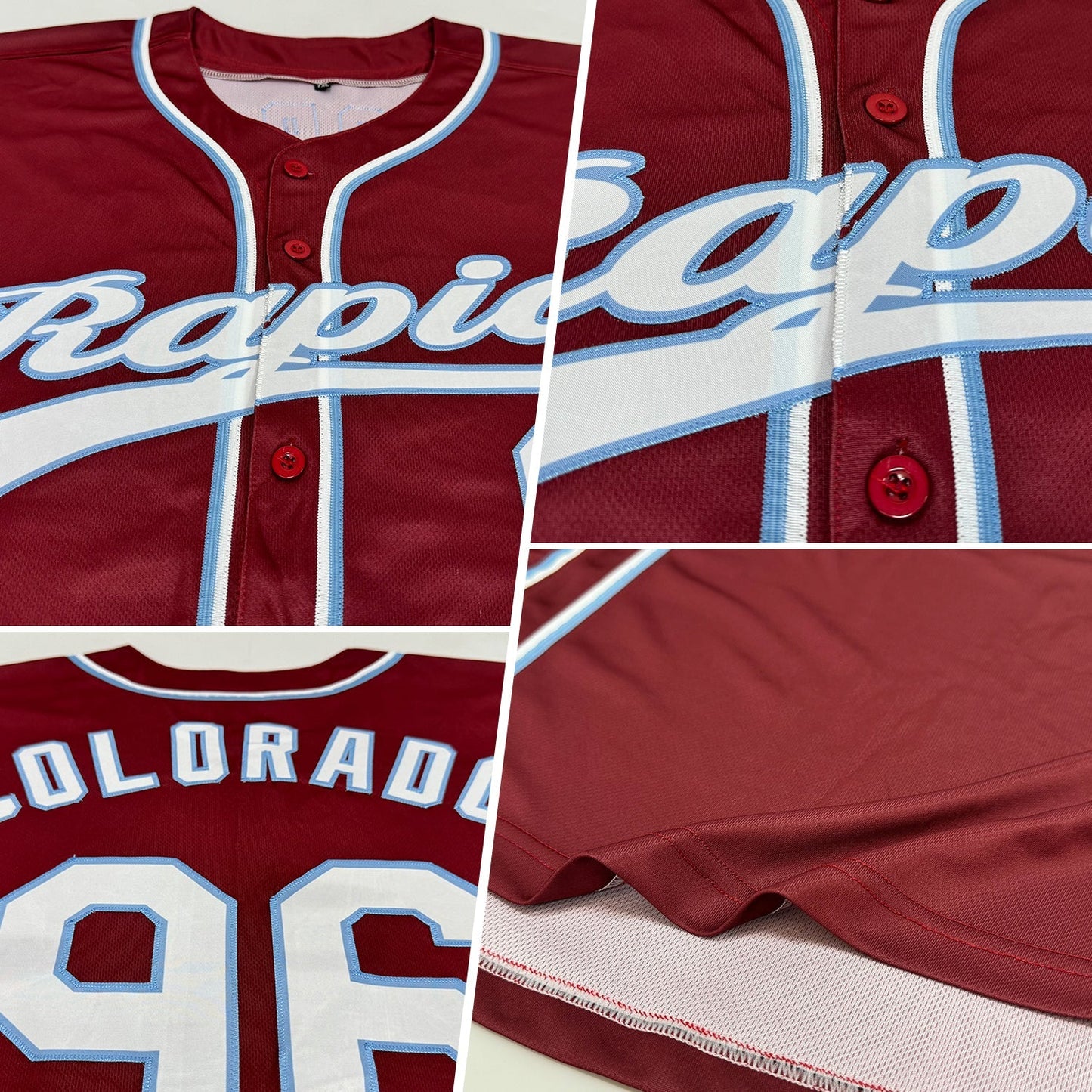Custom Burgundy White-Light Blue Authentic Baseball Jersey baseball jersey product view 2