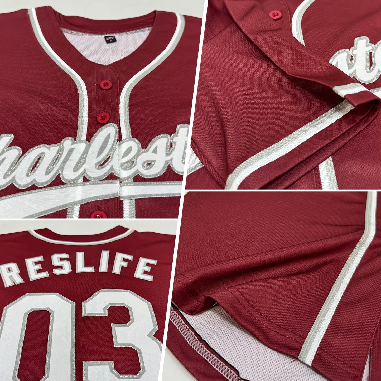 Custom Burgundy White-Gray Authentic Baseball Jersey baseball jersey product view 2