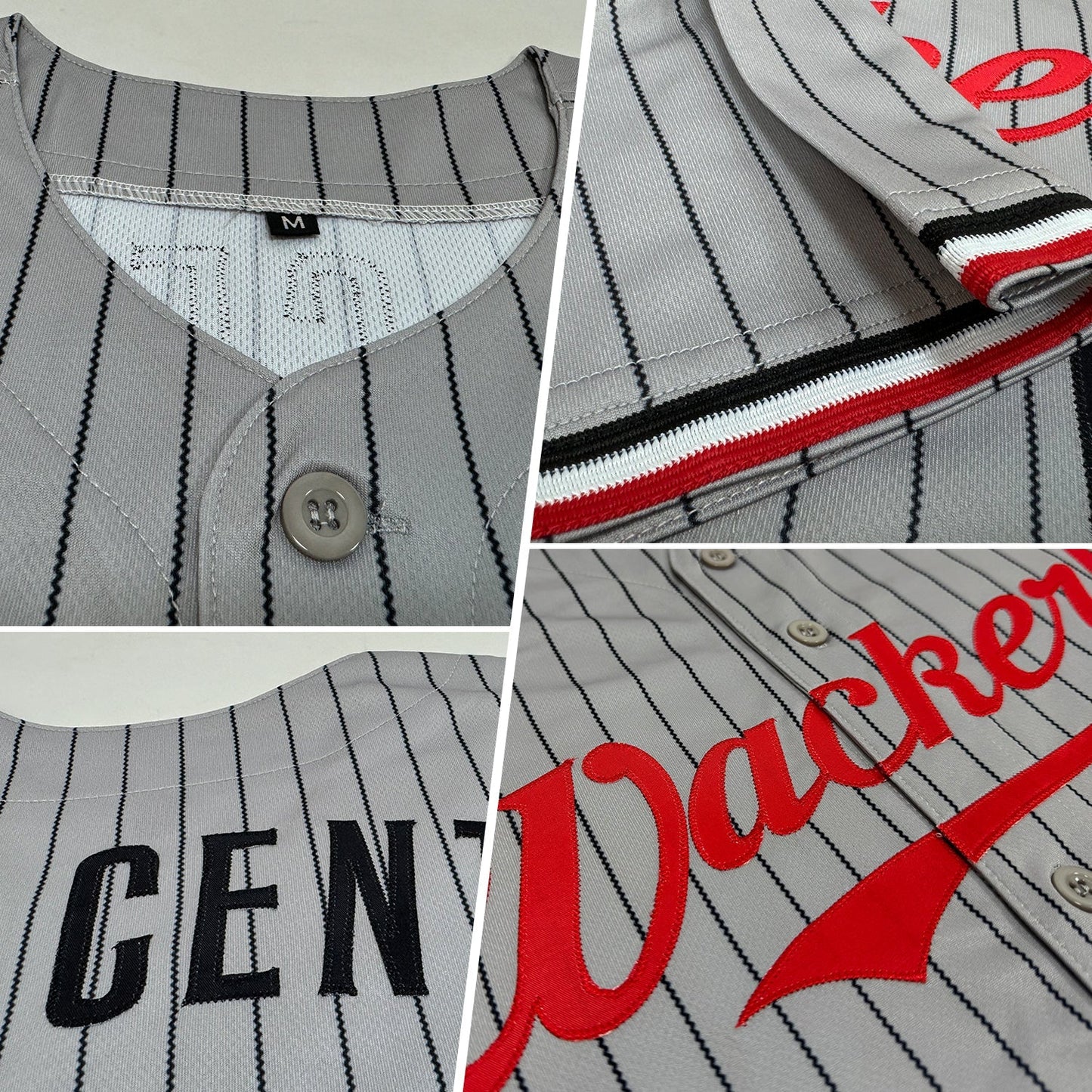 Custom Gray Black Pinstripe Red-White Authentic Baseball Jersey baseball jersey product view 2