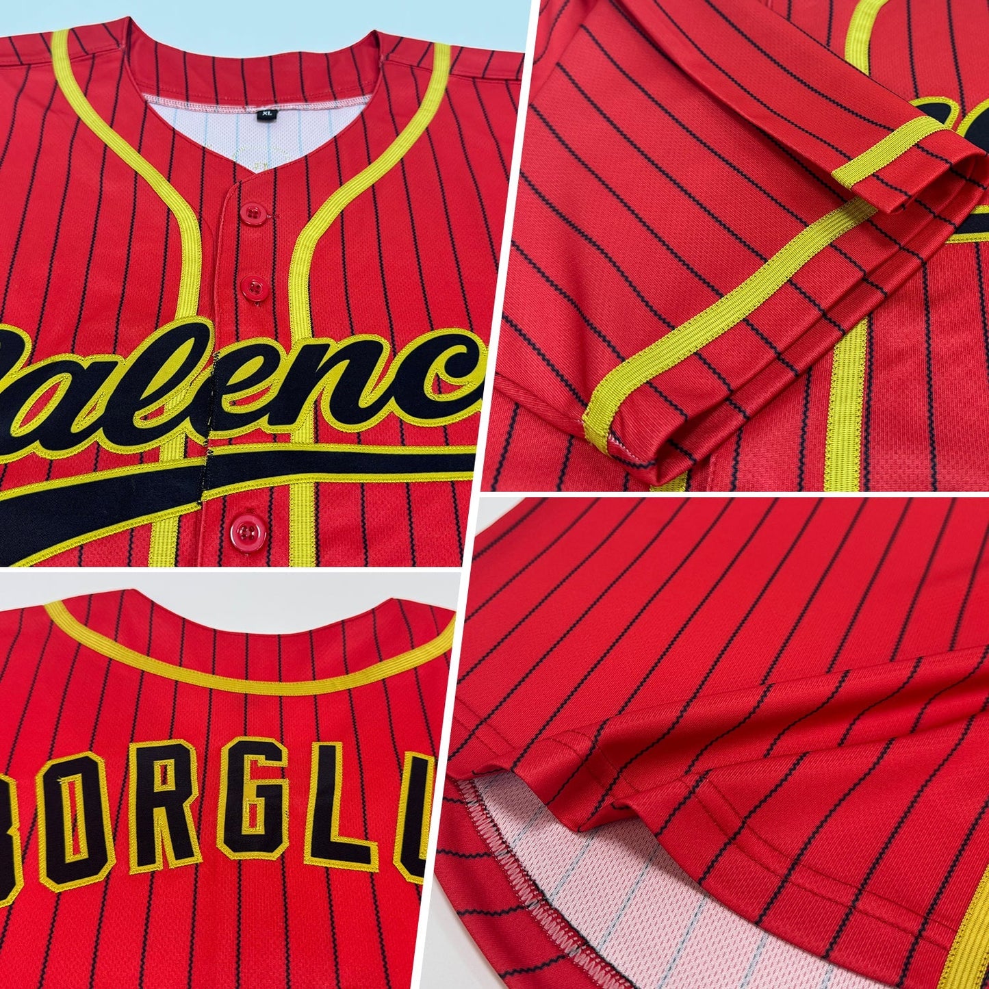 Custom Red Black Pinstripe Old Gold Authentic Baseball Jersey baseball jersey product view 2