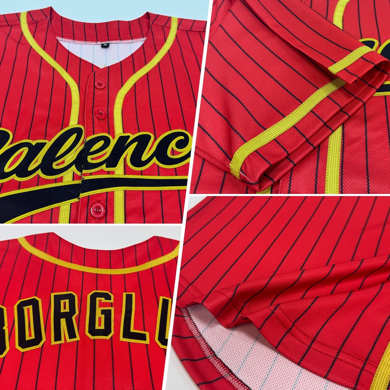 Custom Red Black Pinstripe Old Gold Authentic Baseball Jersey baseball jersey product view 2
