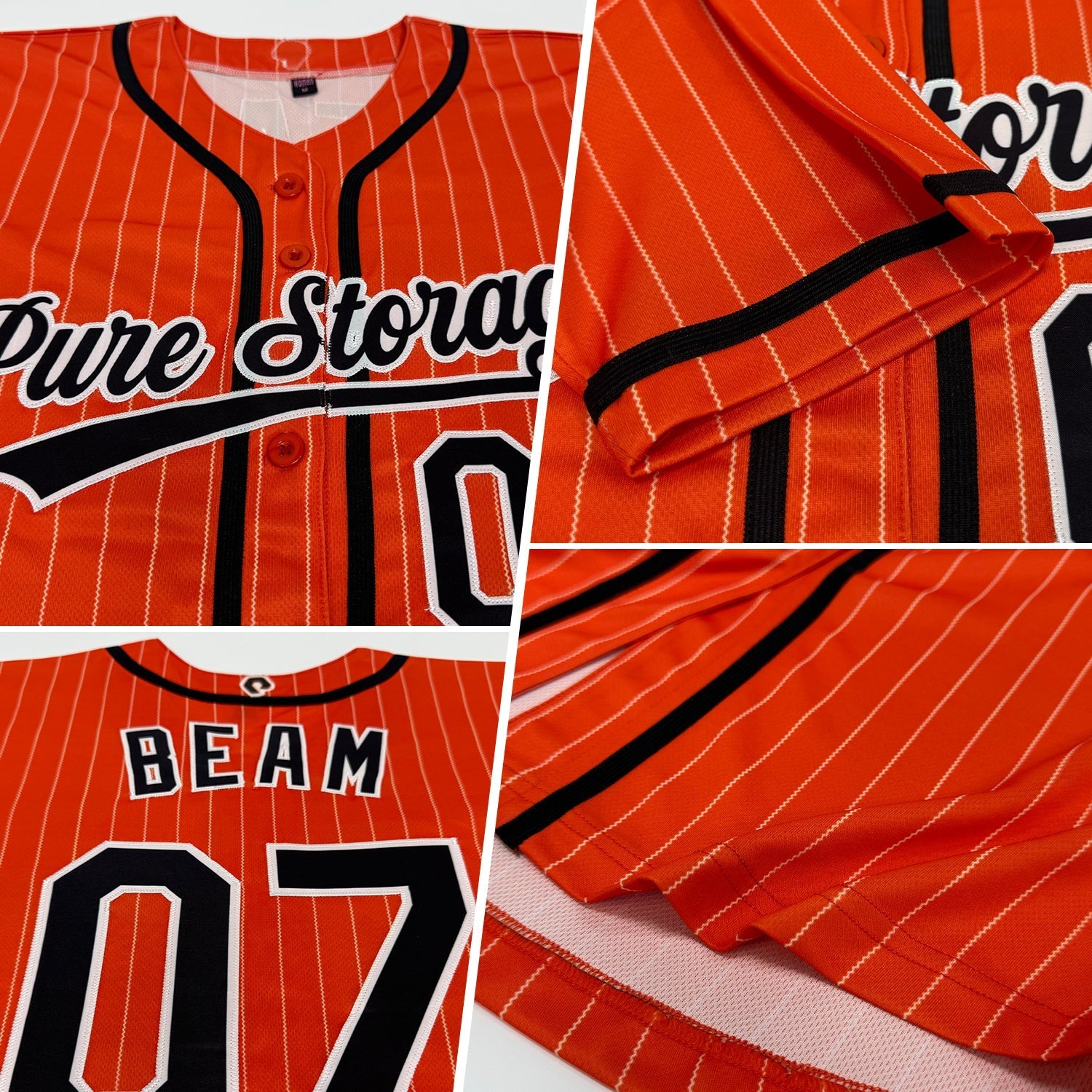 Custom Orange White Pinstripe Black Authentic Baseball Jersey baseball jersey product view 2