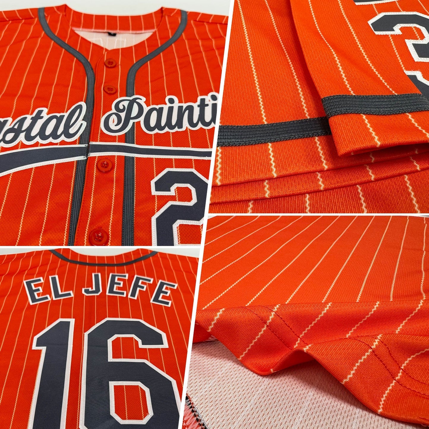 Custom Orange White Pinstripe Steel Gray Authentic Baseball Jersey baseball jersey product view 2