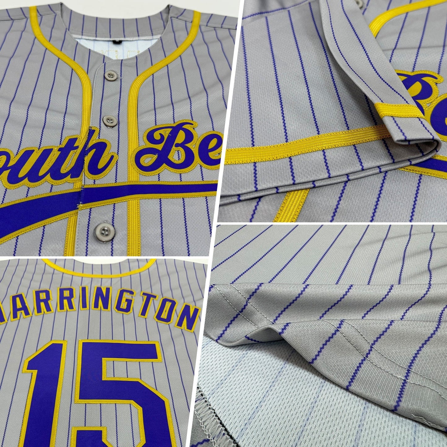 Custom Gray Purple Pinstripe Old Gold Authentic Baseball Jersey baseball jersey product view 2