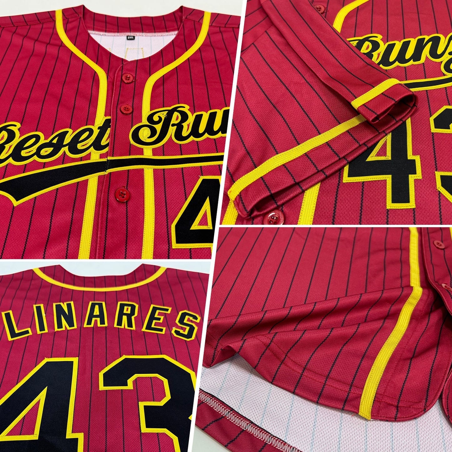 Custom Crimson Black Pinstripe Old Gold Authentic Baseball Jersey baseball jersey product view 2