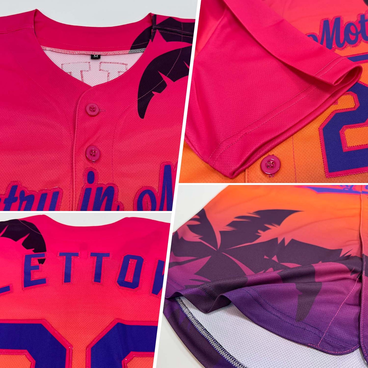 Custom Hot Pink Purple 3D Pattern Design Hawaii Palm Trees Authentic Baseball Jersey baseball jersey product view 2
