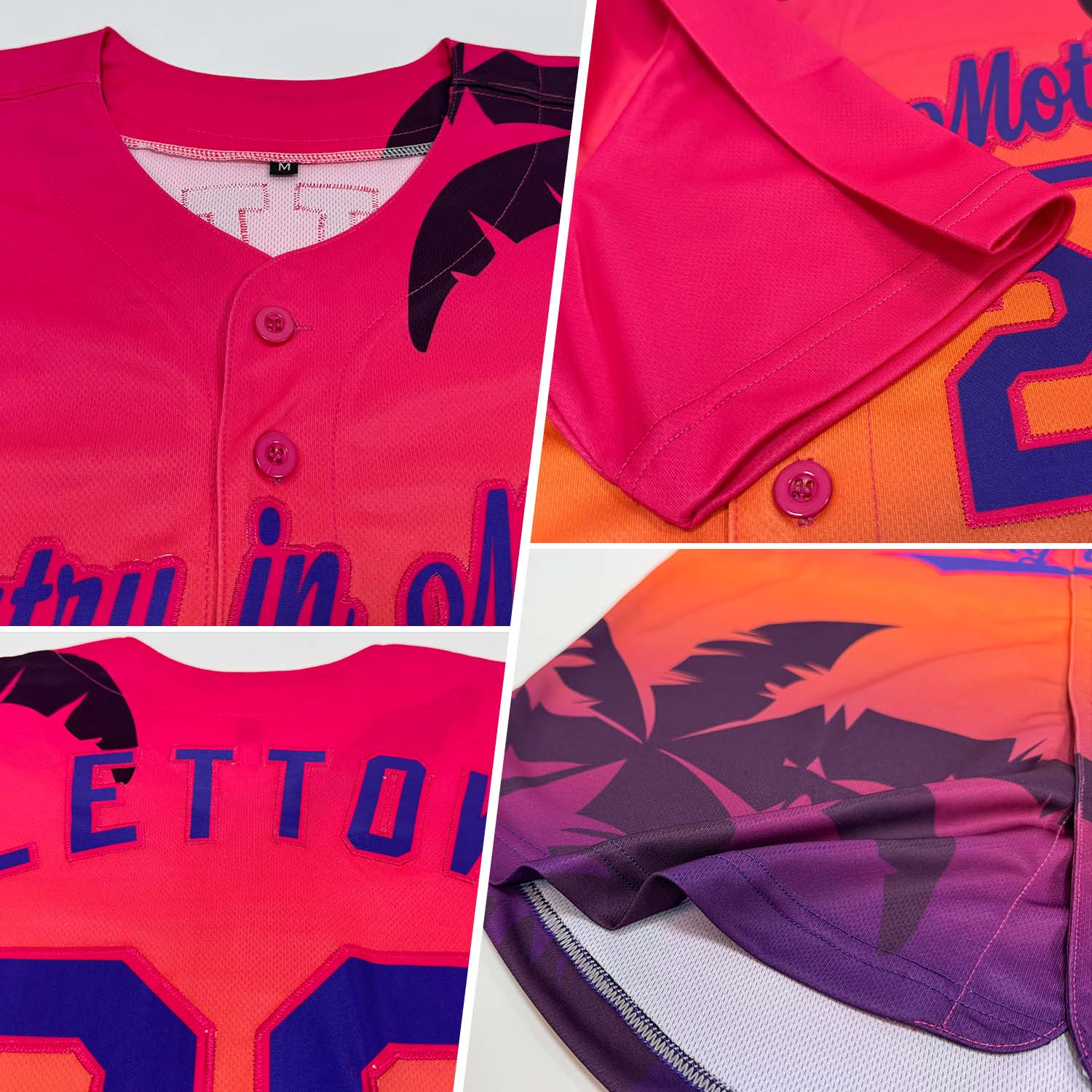 Custom Hot Pink Purple 3D Pattern Design Hawaii Palm Trees Authentic Baseball Jersey baseball jersey product view 2