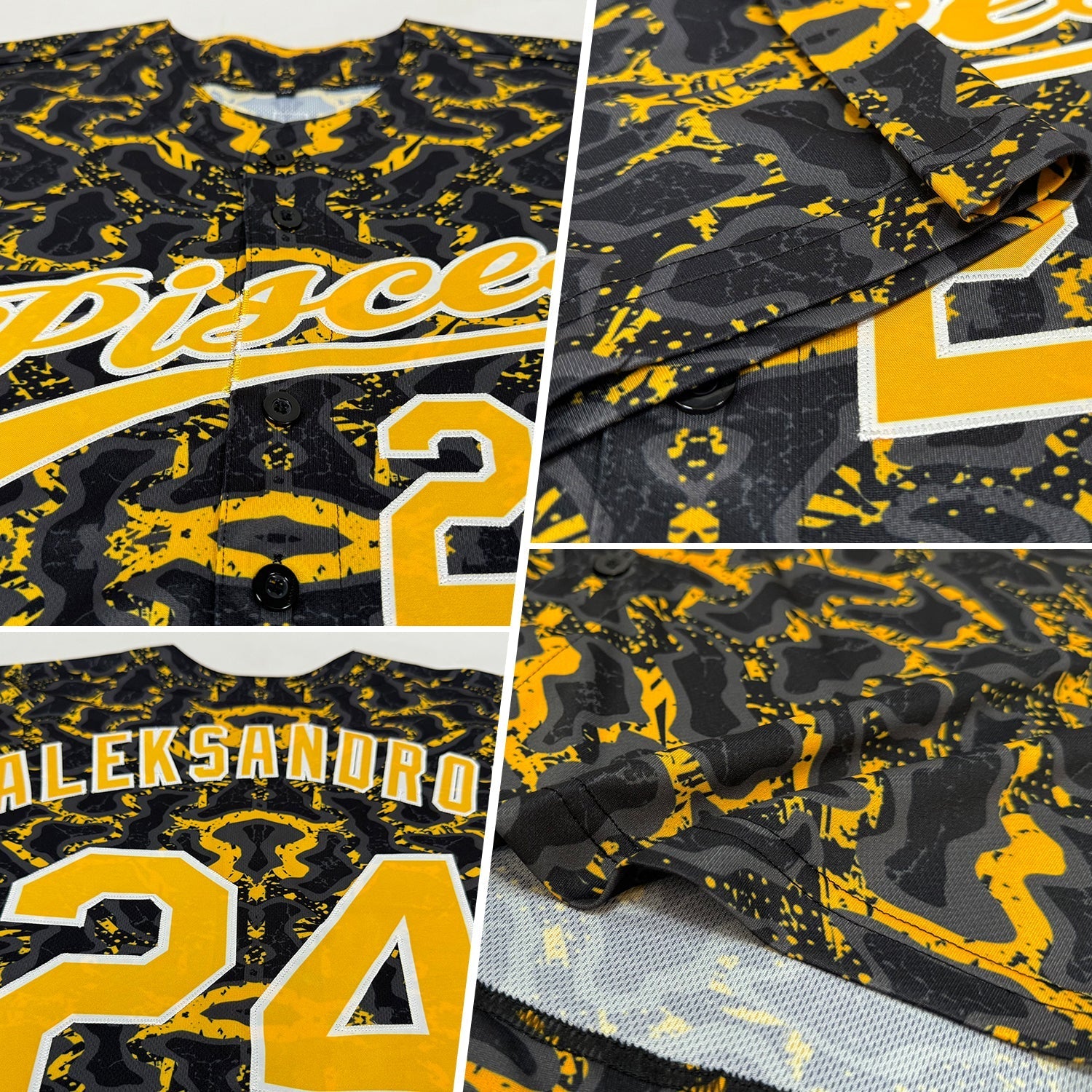 Custom Black Gold-White 3D Pattern Design Abstract Tiger And Zebra Authentic Baseball Jersey baseball jersey product view 2