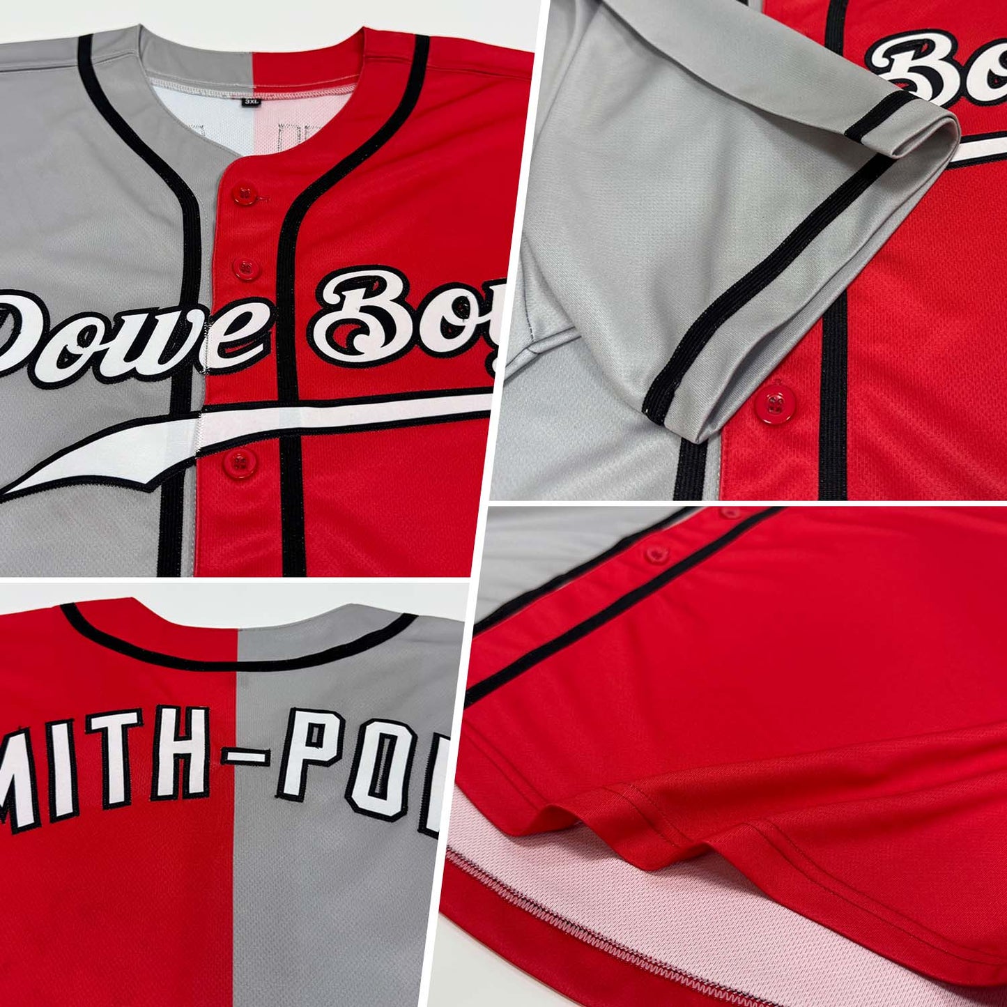 Custom Red Black-Gray Authentic Split Fashion Baseball Jersey baseball jersey product view 2