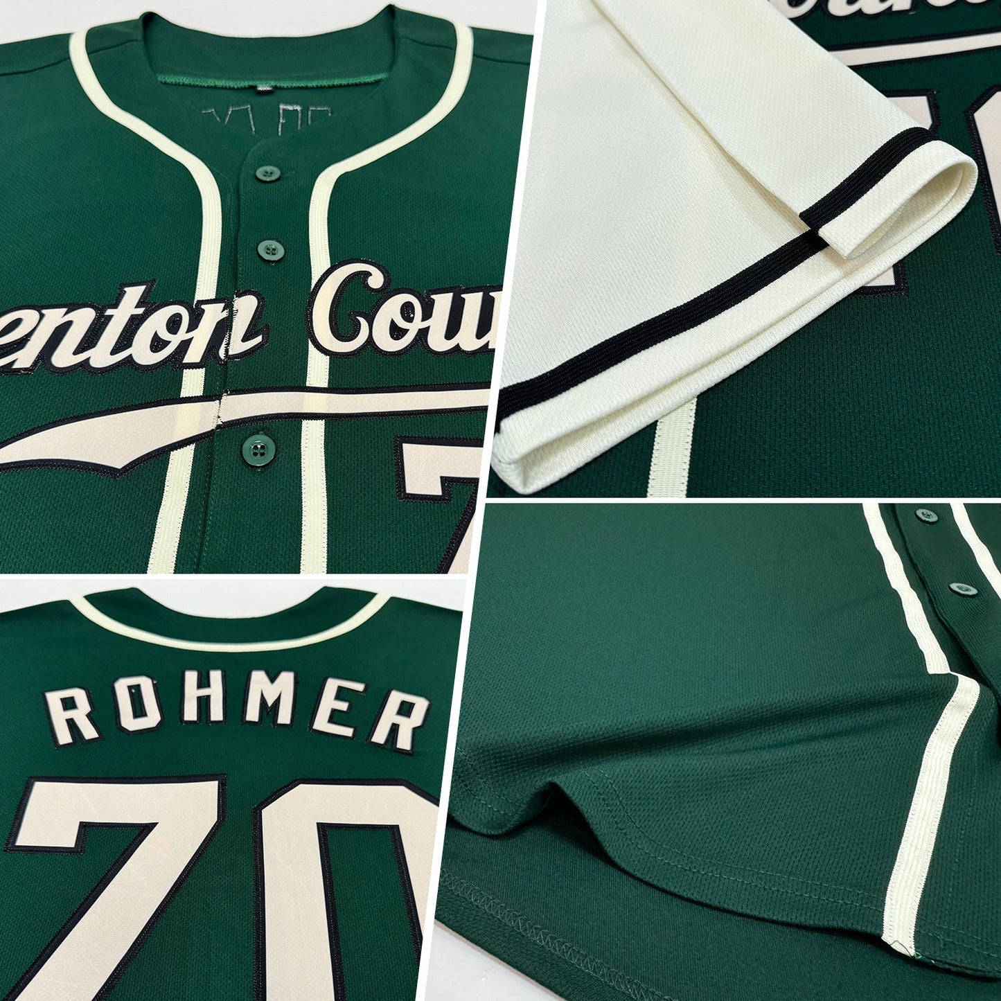 Custom Green Cream-Black Authentic Two Tone Baseball Jersey baseball jersey product view 2
