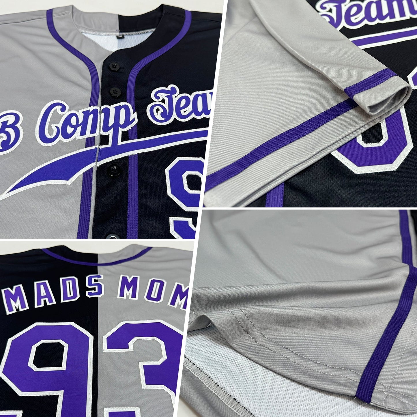 Custom Black Purple-Gray Authentic Split Fashion Baseball Jersey baseball jersey product view 2