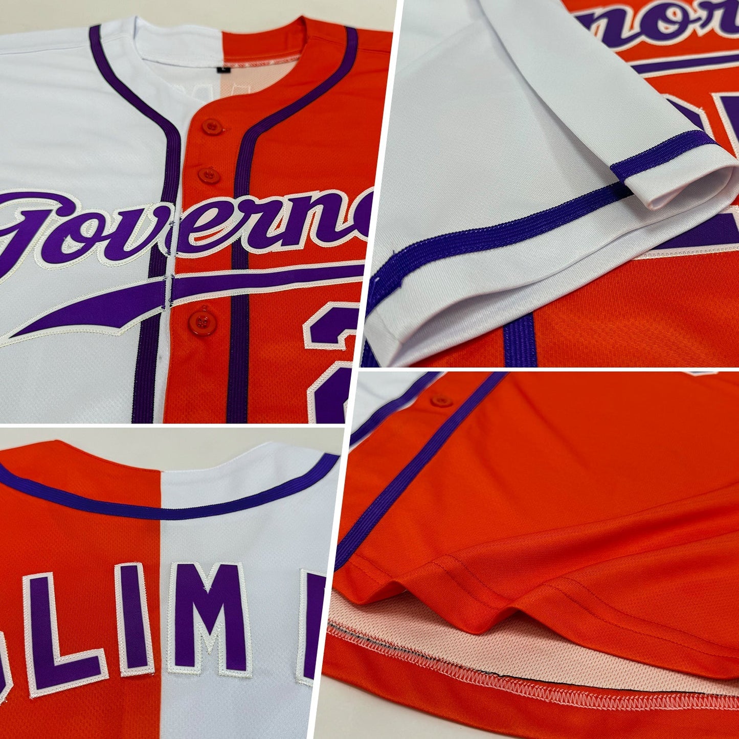 Custom Orange Purple-White Authentic Split Fashion Baseball Jersey baseball jersey product view 2
