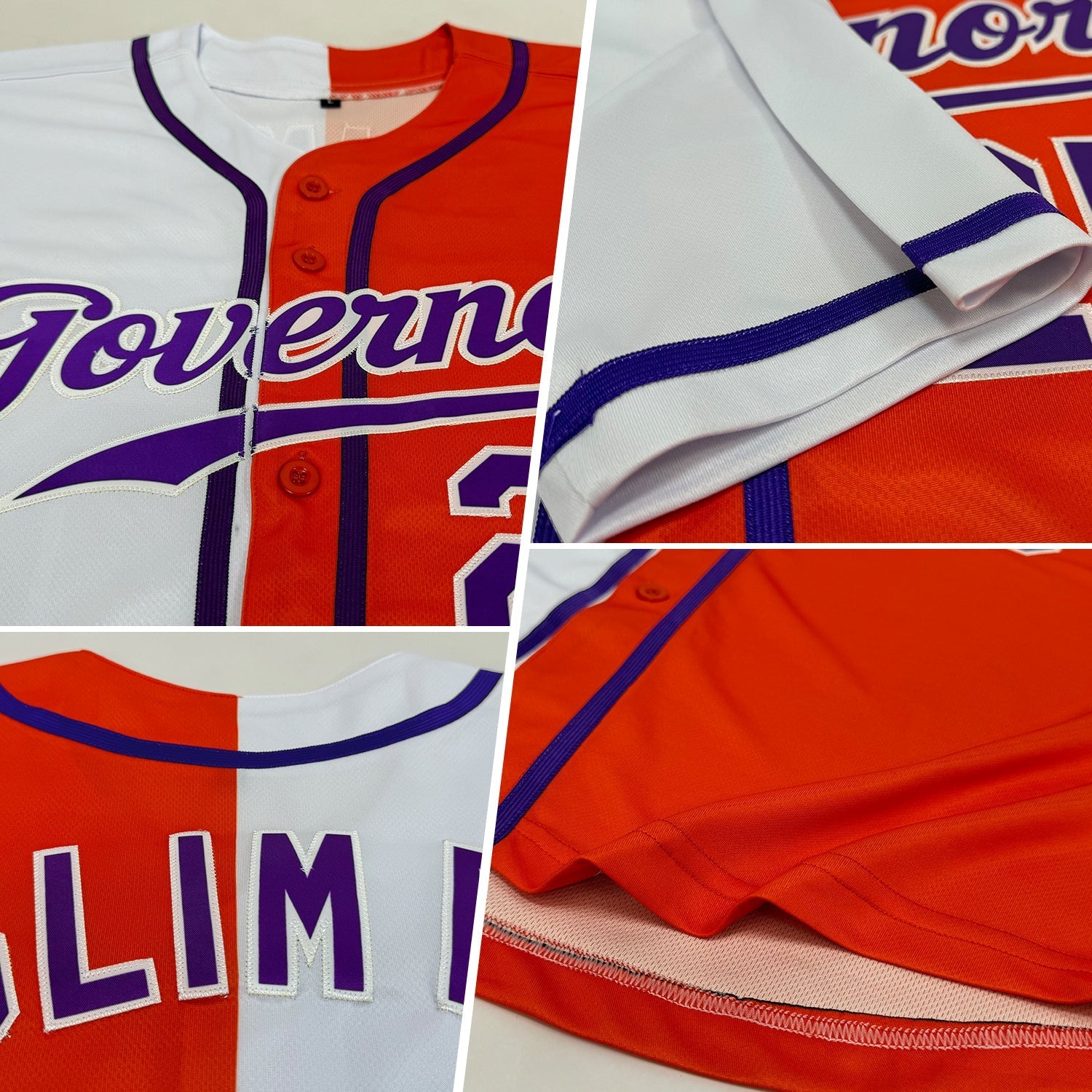 Custom Orange Purple-White Authentic Split Fashion Baseball Jersey baseball jersey product view 2