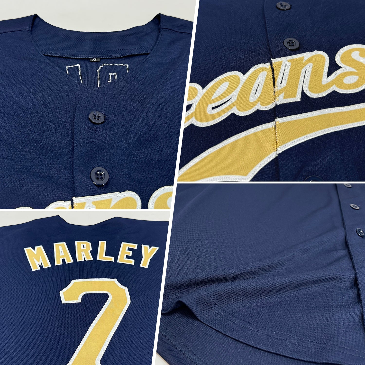 Custom Navy Vegas Gold-White Authentic Baseball Jersey baseball jersey product view 2