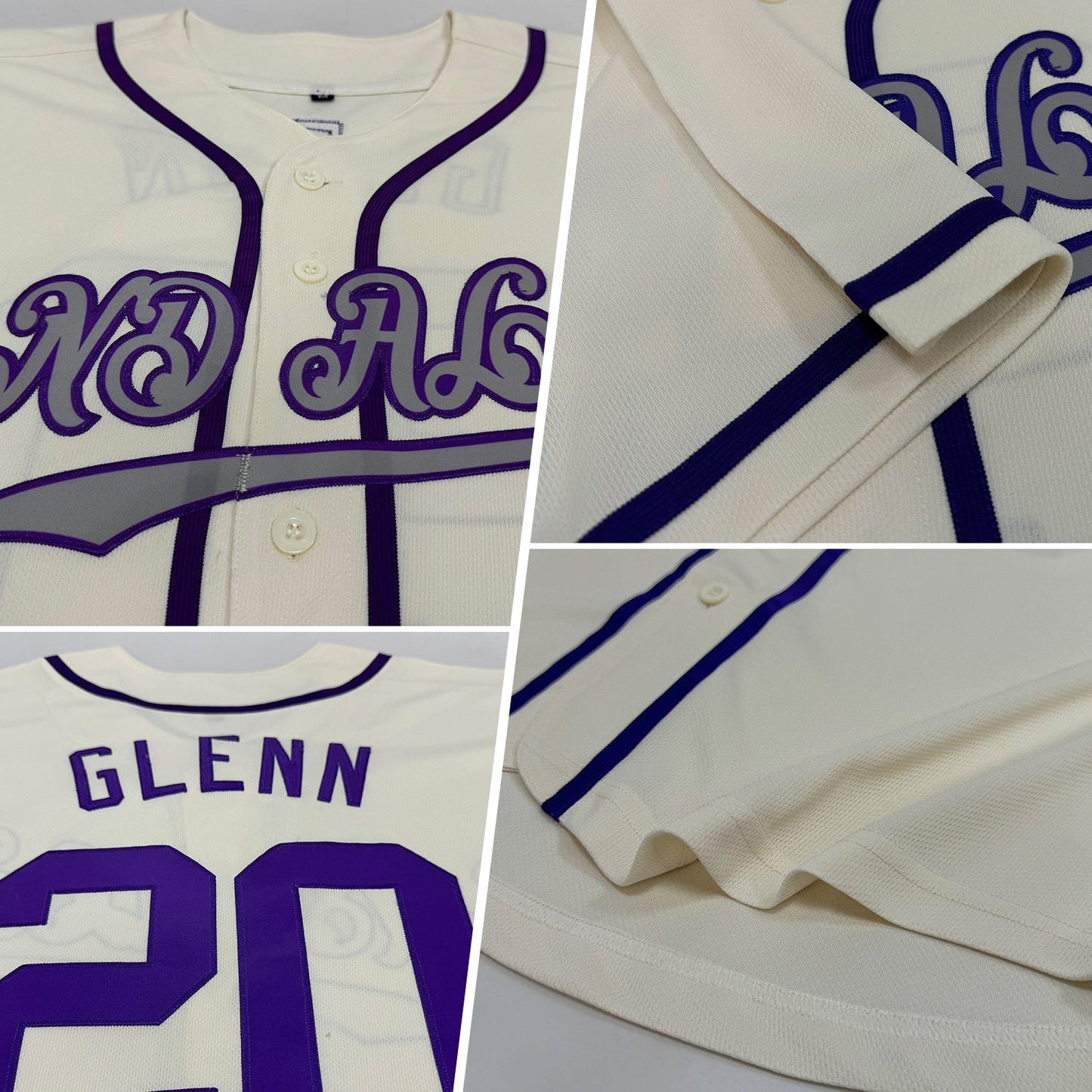 Custom Cream Purple-Gray Authentic Baseball Jersey baseball jersey product view 2