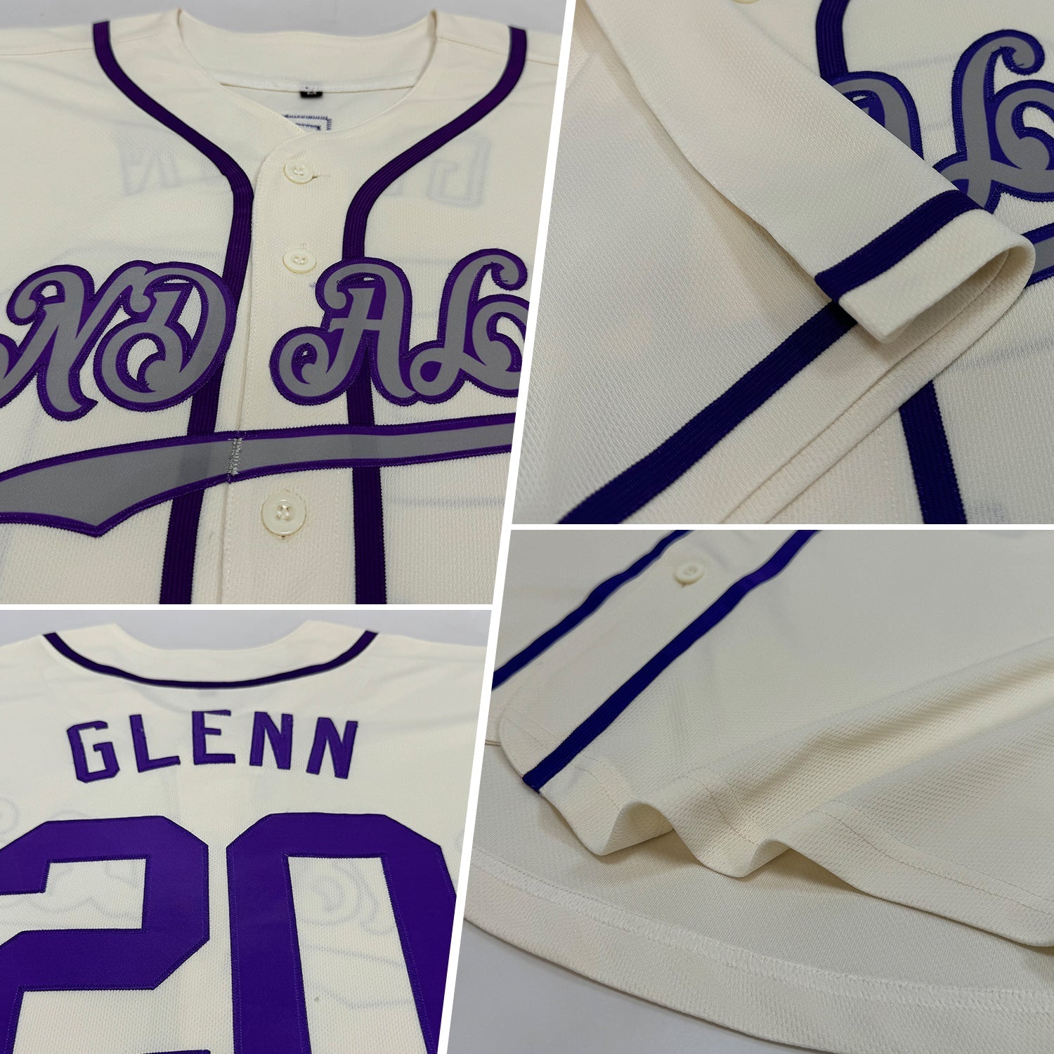 Custom Cream Purple-Gray Authentic Baseball Jersey baseball jersey product view 2