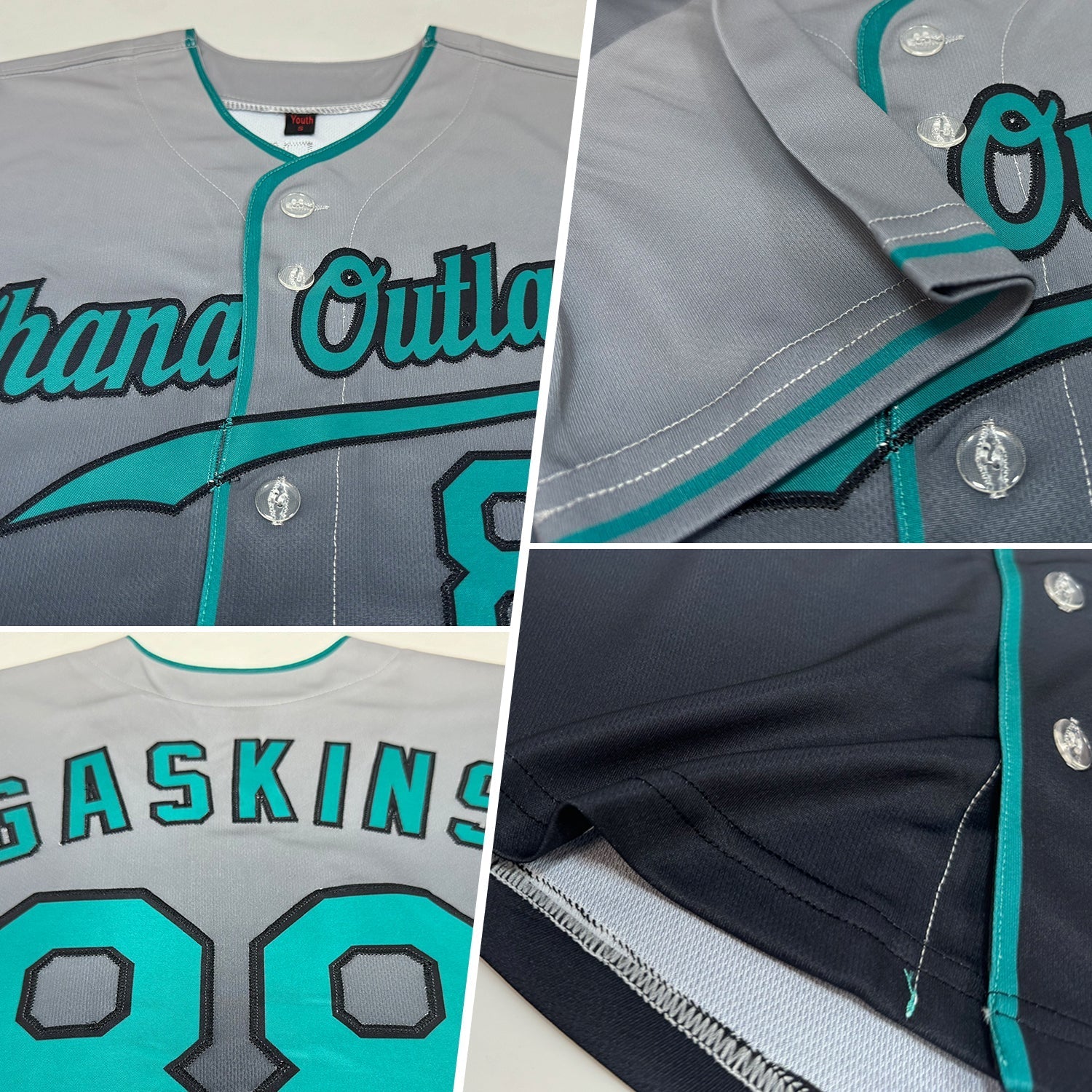 Custom Gray Teal-Black Authentic Fade Fashion Baseball Jersey baseball jersey product view 2
