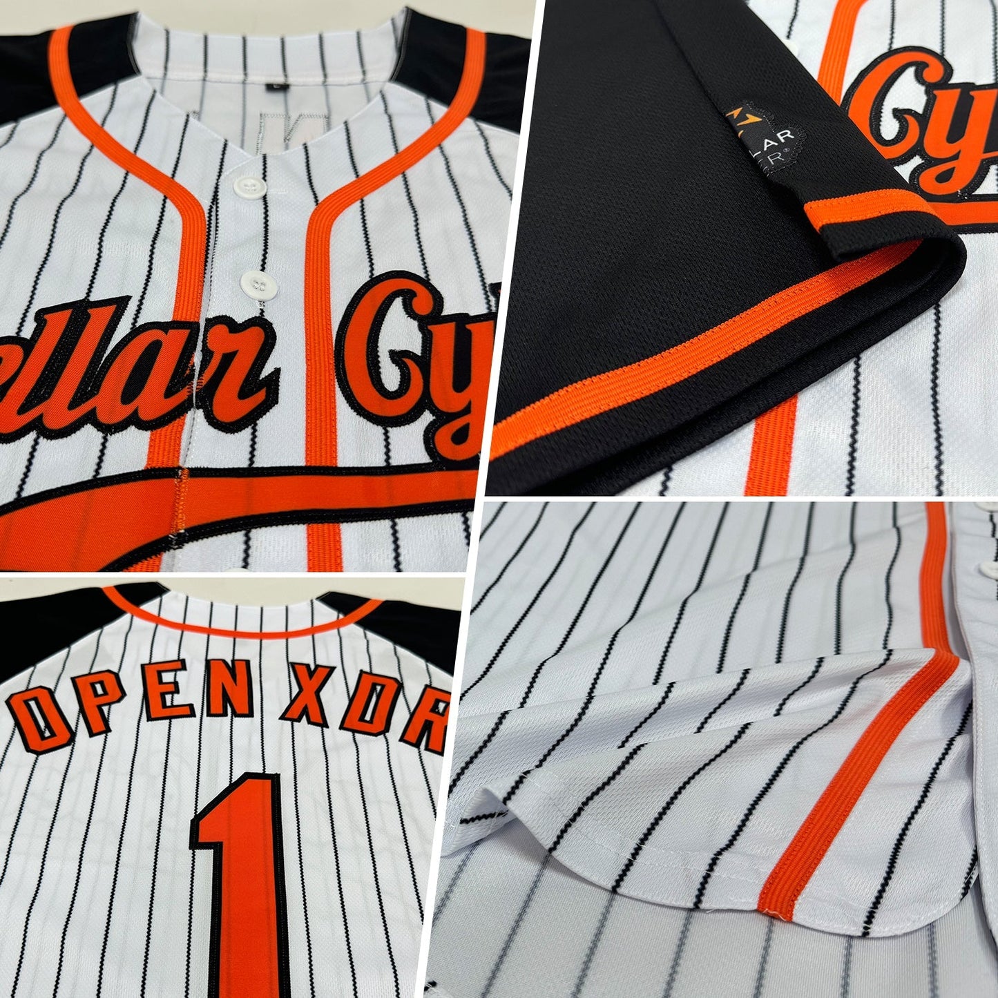 Custom White Black Pinstripe Orange-Black Authentic Raglan Sleeves Baseball Jersey baseball jersey product view 2