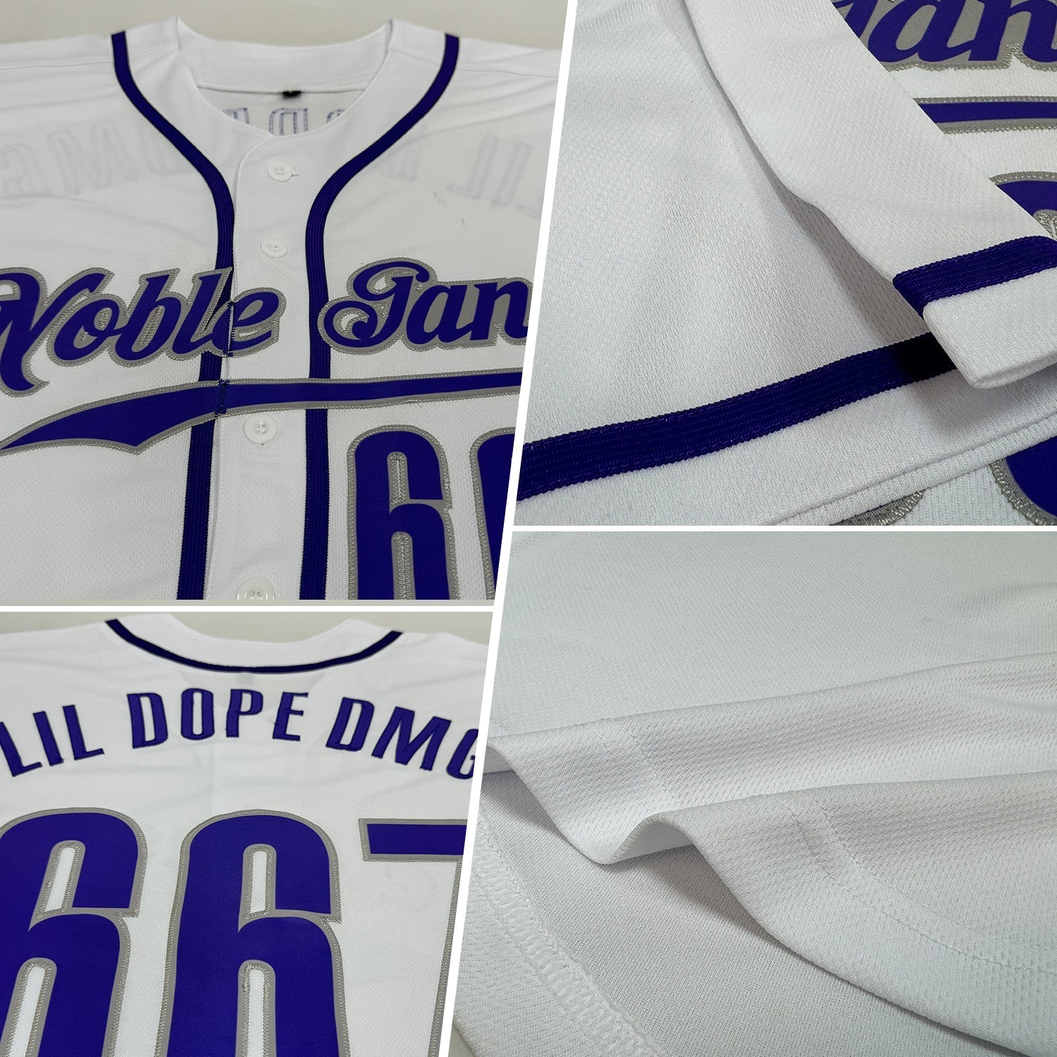 Custom White Purple-Gray Authentic Baseball Jersey baseball jersey product view 2