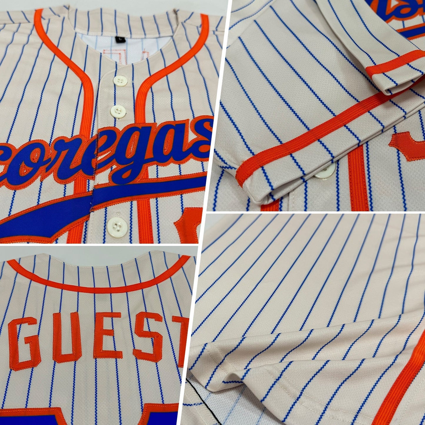 Custom Cream Royal Pinstripe Royal-Orange Authentic Baseball Jersey baseball jersey product view 2