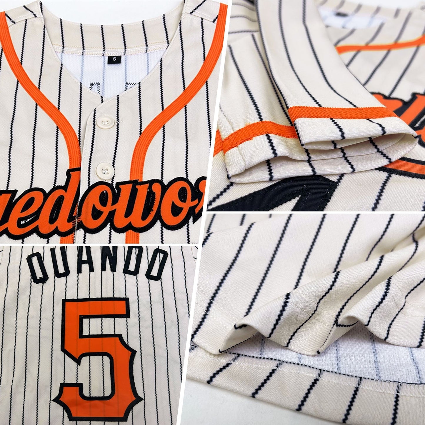 Custom Cream Black Pinstripe Orange-Black Authentic Baseball Jersey baseball jersey product view 2