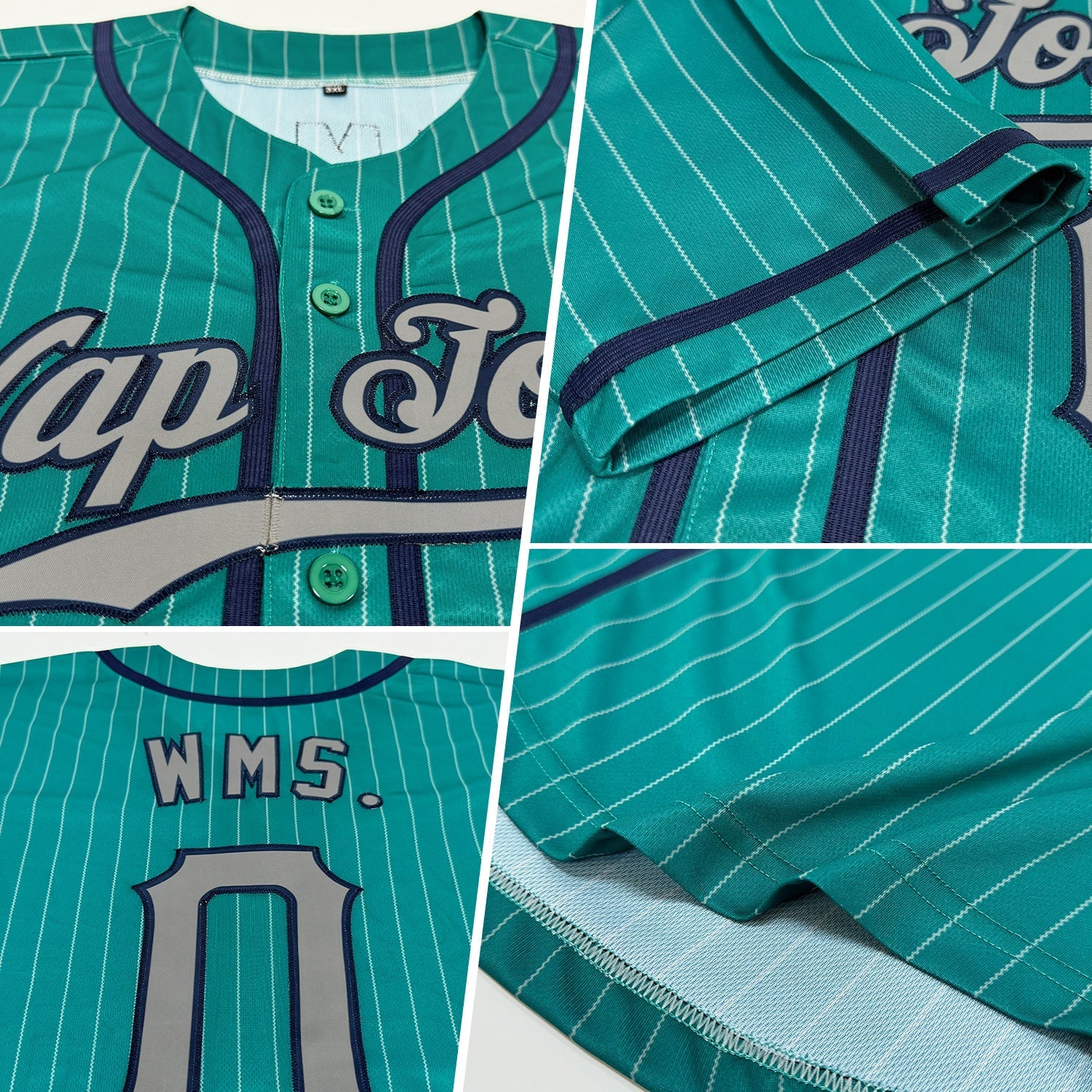 Custom Teal Gray Pinstripe Gray-Navy Authentic Baseball Jersey baseball jersey product view 2