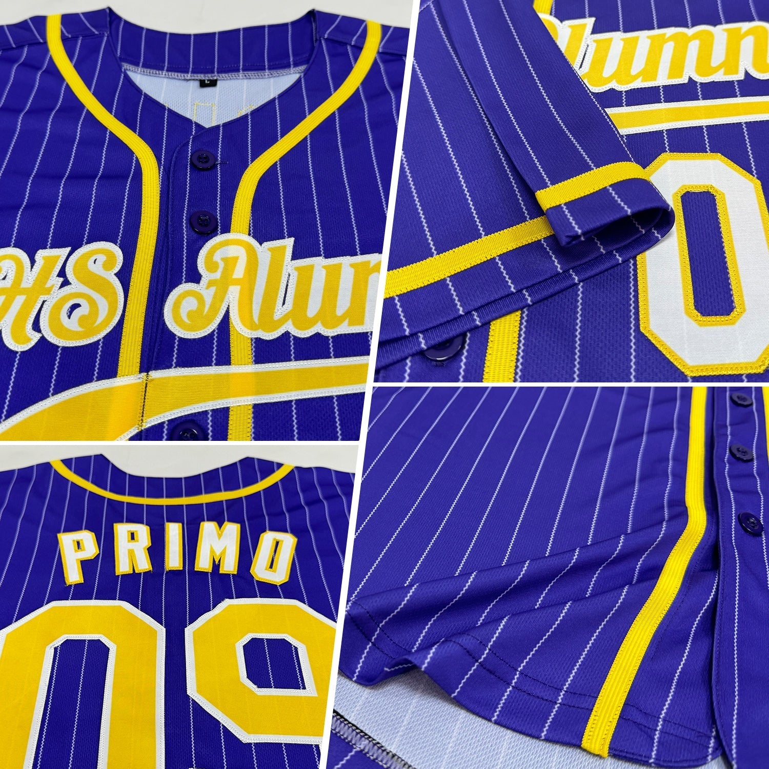 Custom Purple White Pinstripe Gold-White Authentic Baseball Jersey baseball jersey product view 2