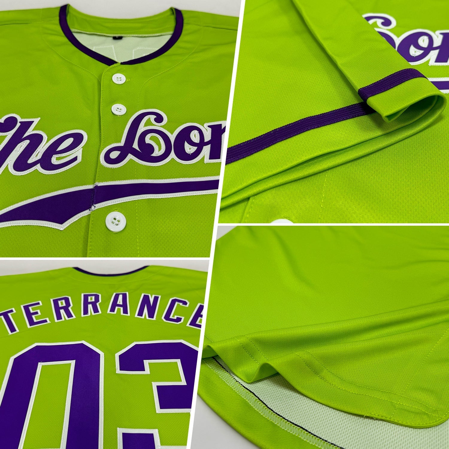 Custom Neon Green Purple-White Authentic Baseball Jersey baseball jersey product view 2