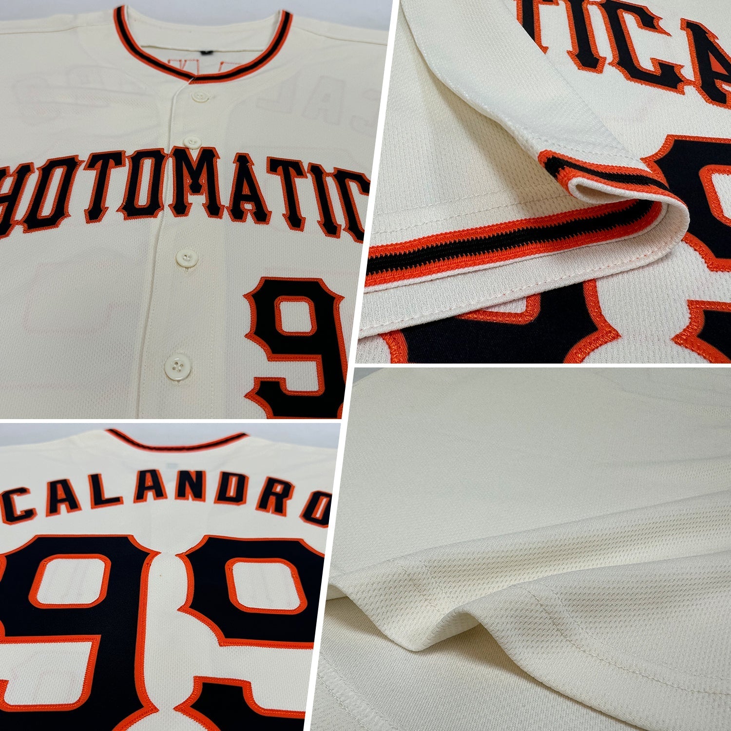 Custom Cream Black-Orange Authentic Baseball Jersey baseball jersey product view 2