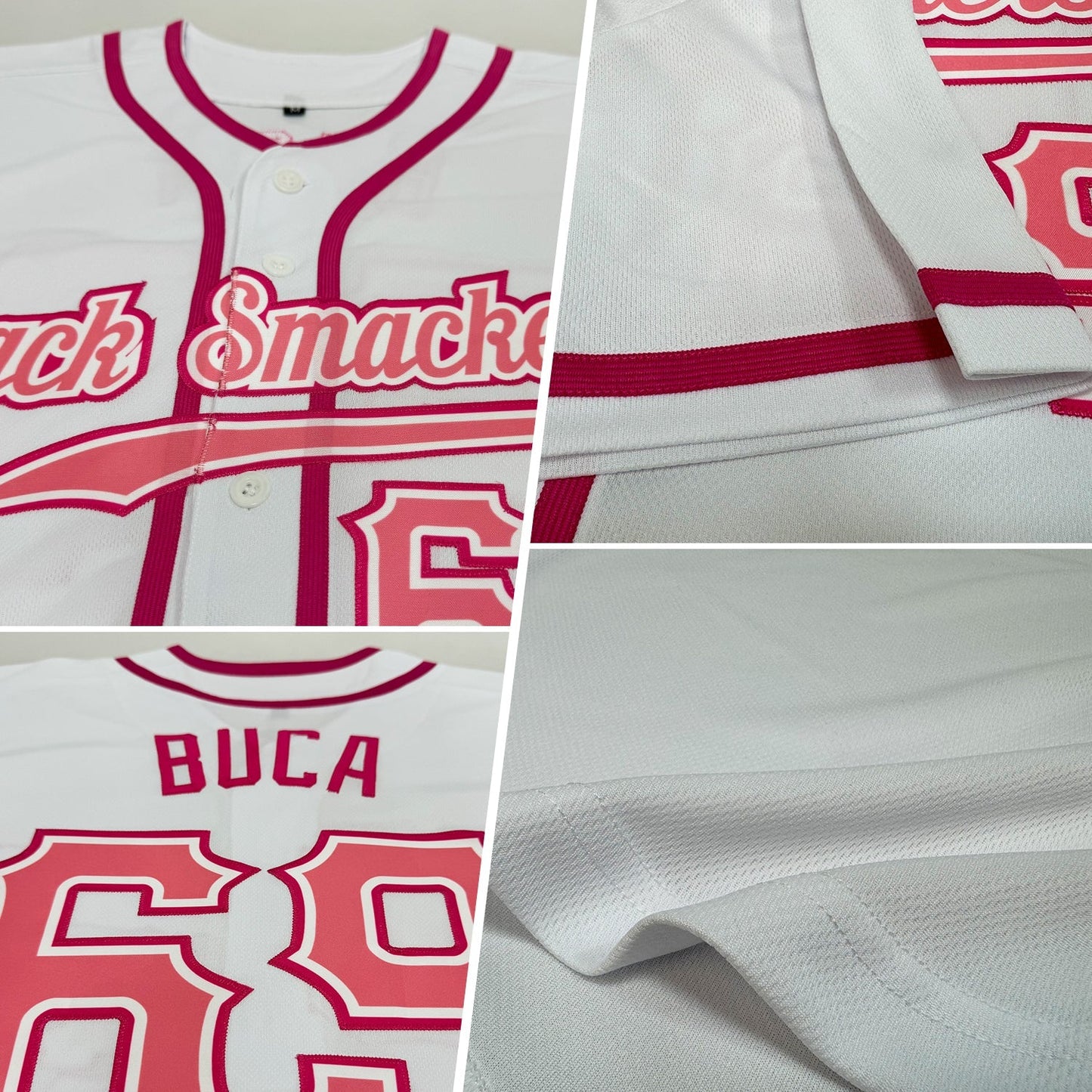 Custom White Medium Pink-Pink Authentic Baseball Jersey baseball jersey product view 2