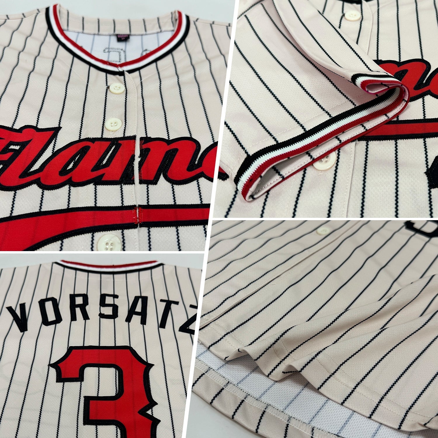 Custom Cream Black Pinstripe Red Black-White Authentic Baseball Jersey baseball jersey product view 2